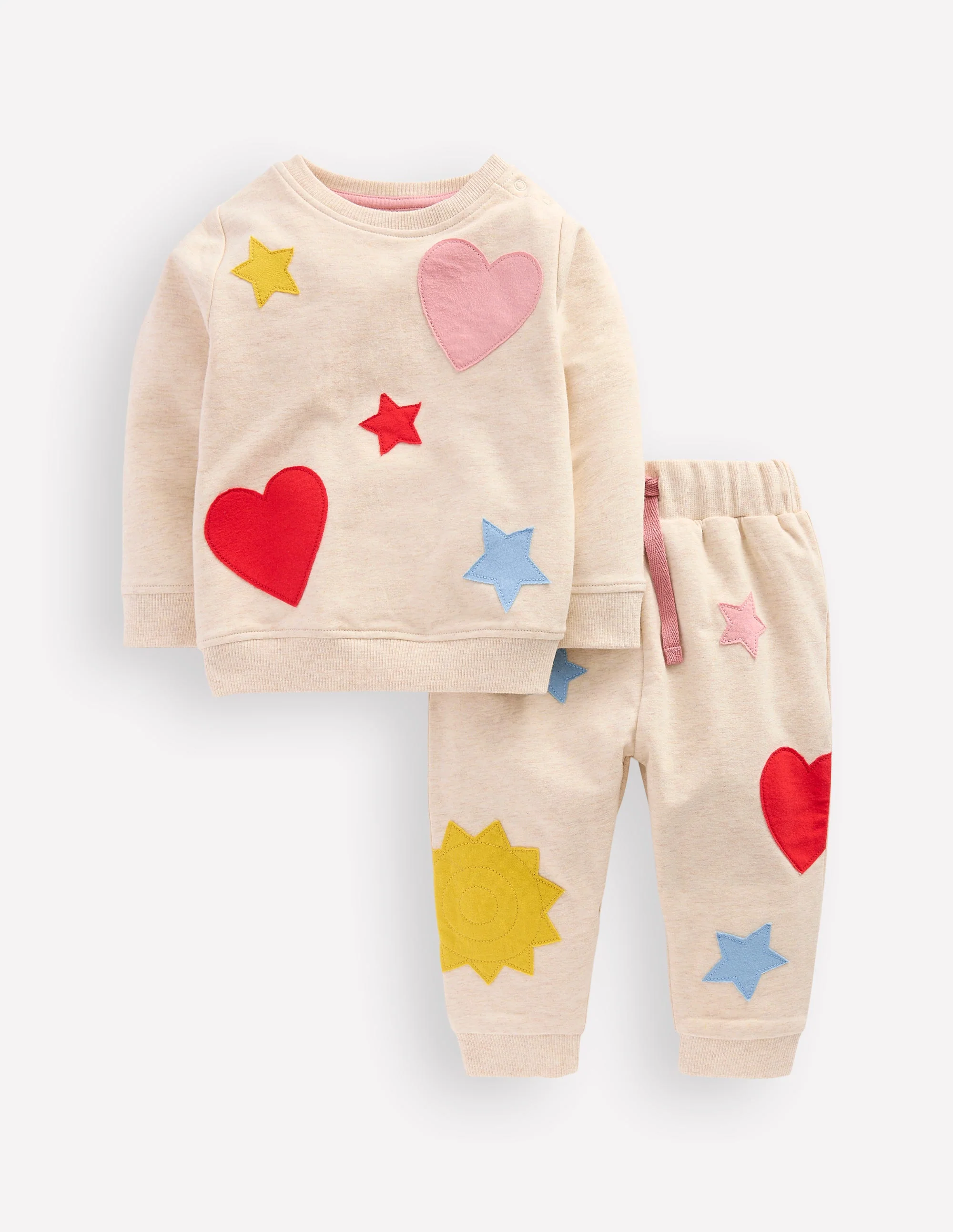 Appliqué Sweatshirt Set-Oatmeal Hearts & Star Applique