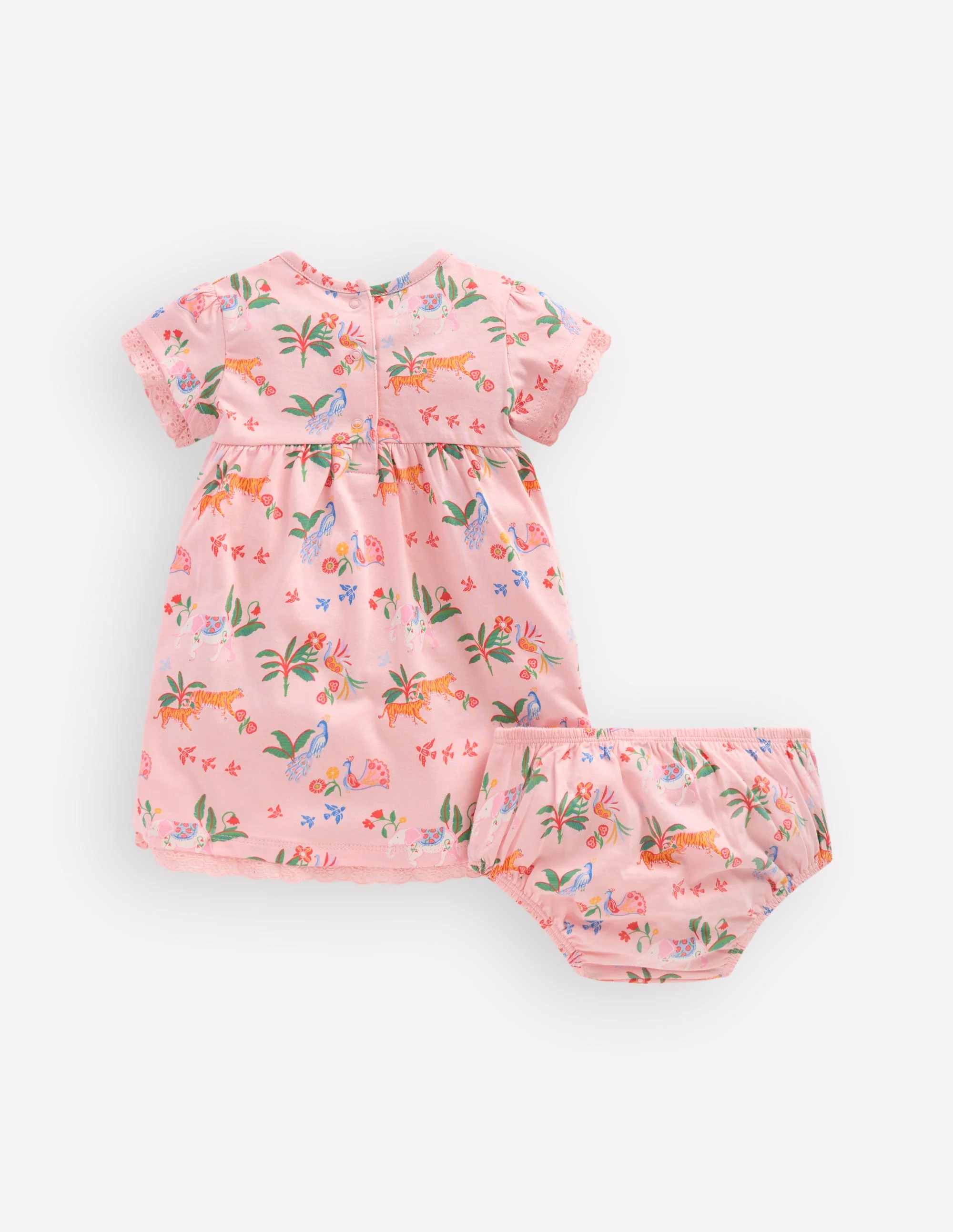 Broderie Trim Jersey Dress-Pink Tropical Animals - Image 3