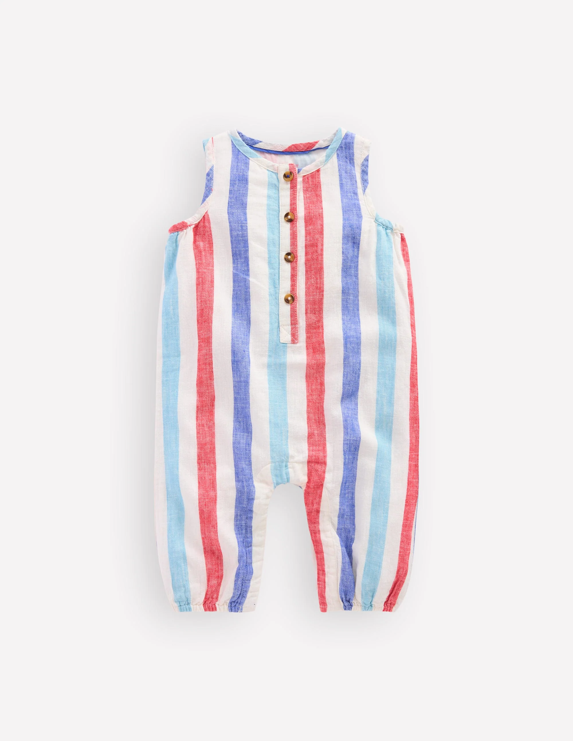 Button Down Romper-Red and Blue Multi Stripe