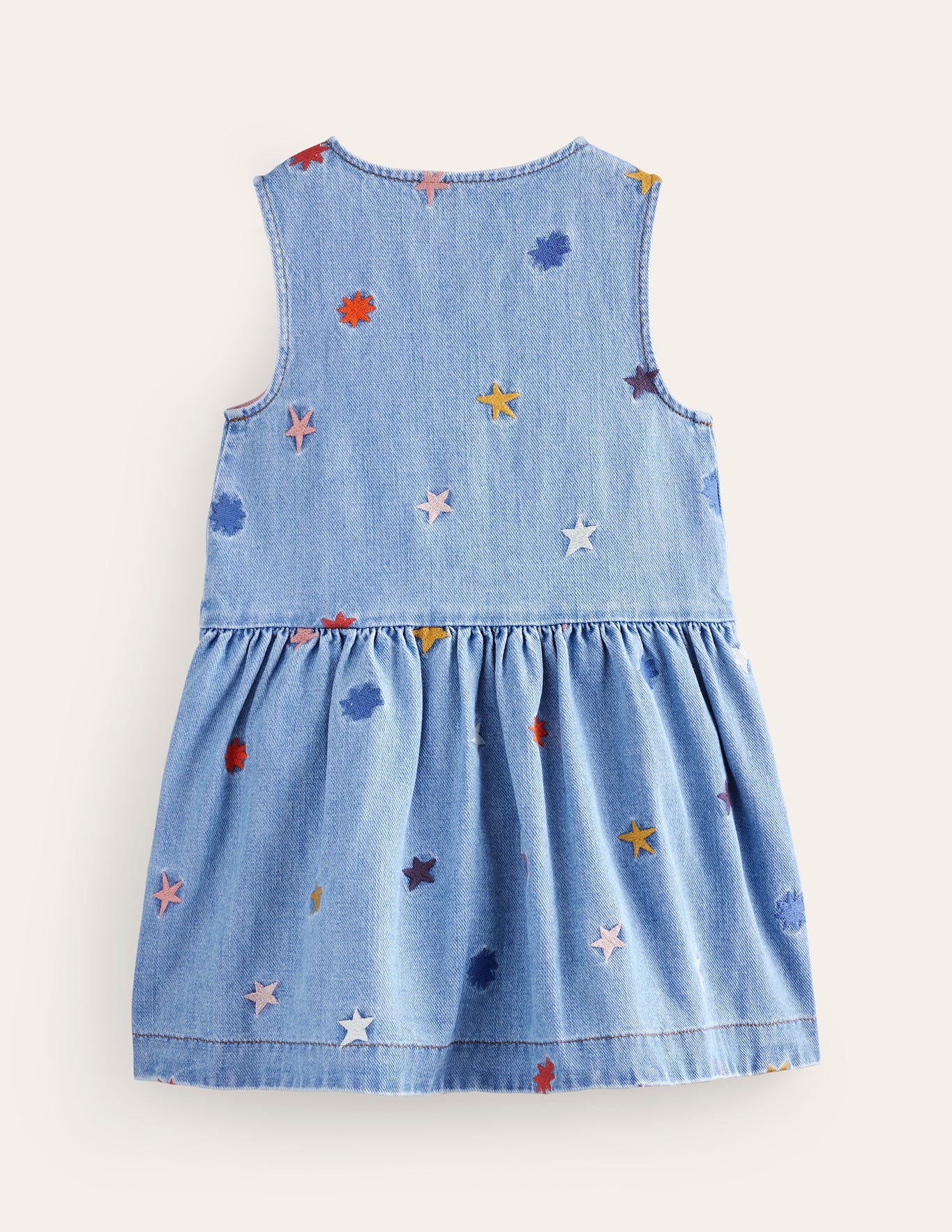 Button Pinafore Dress-Multi Star Embroidery - Image 2