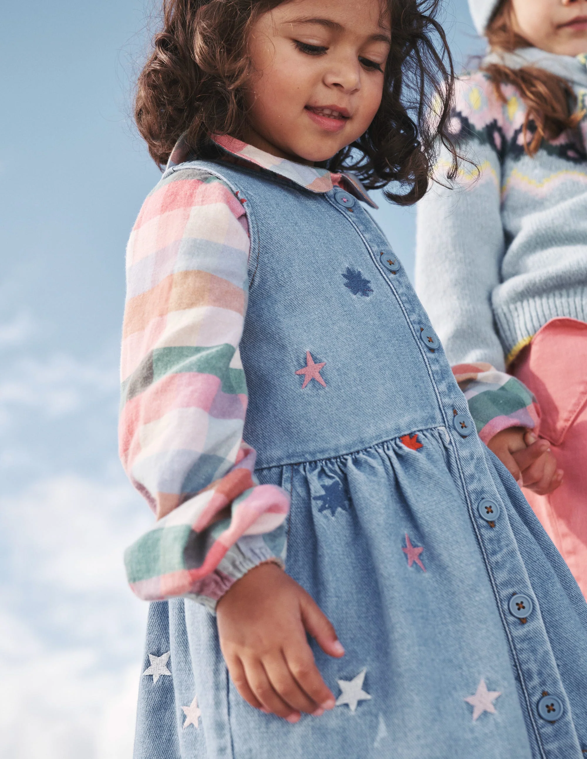 Button Pinafore Dress-Multi Star Embroidery - Image 4