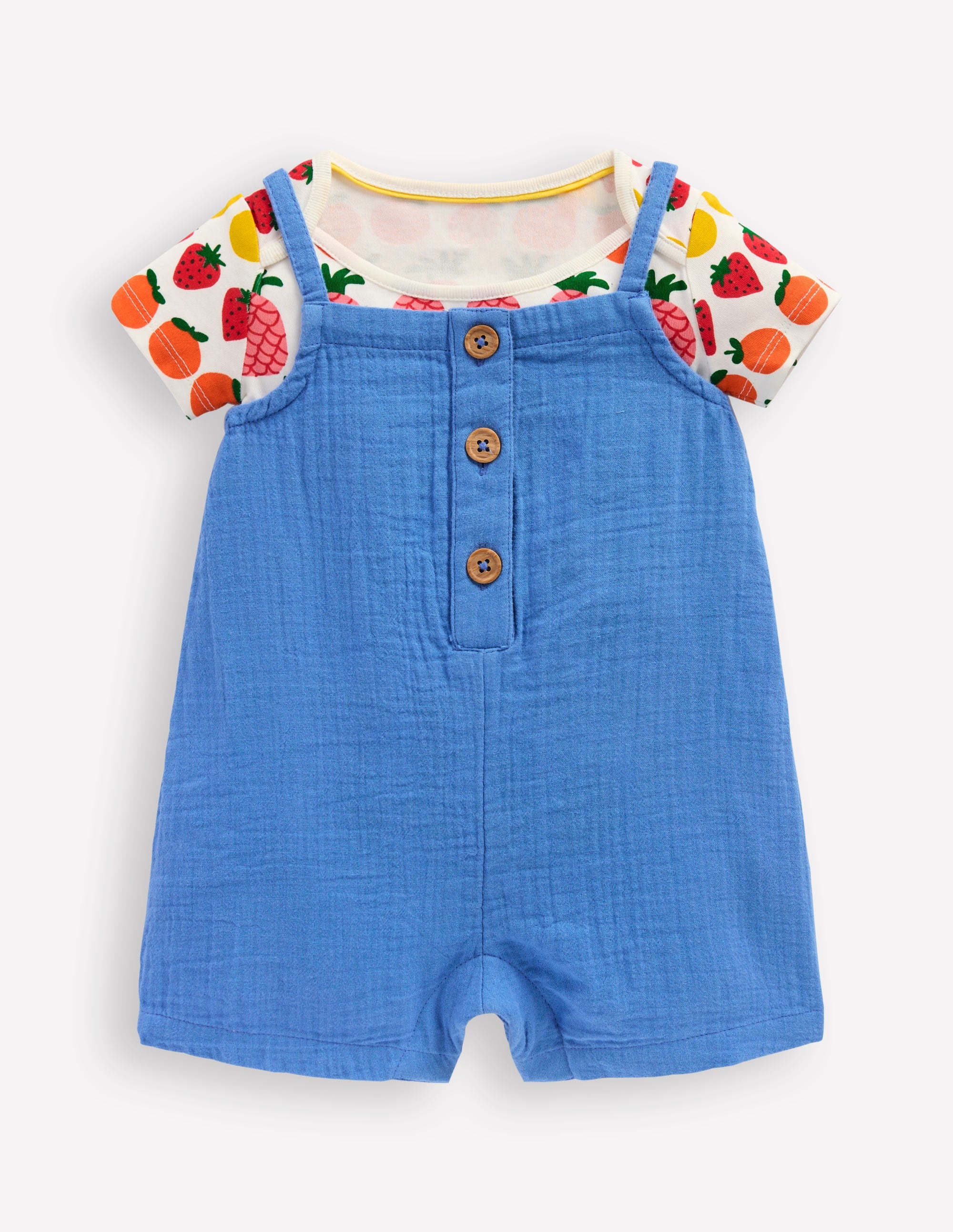 Double Cloth Overalls Set-Peacock Plume Blue Fruit - Image 4