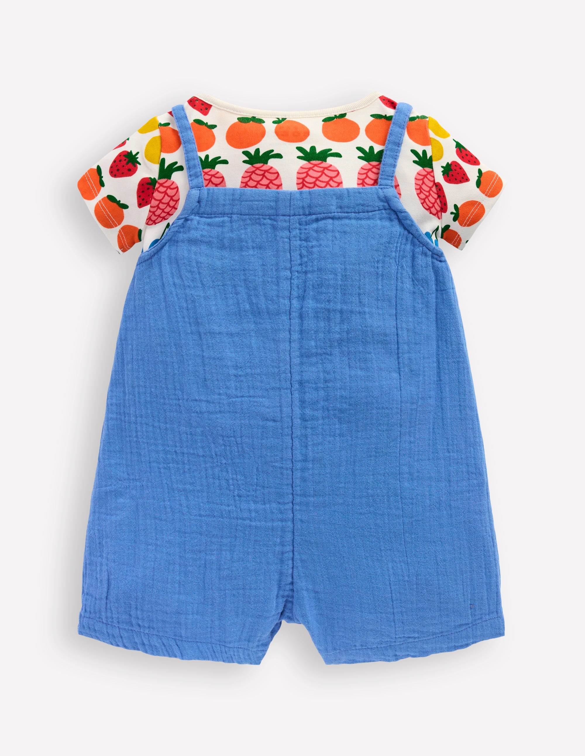 Double Cloth Overalls Set-Peacock Plume Blue Fruit - Image 5