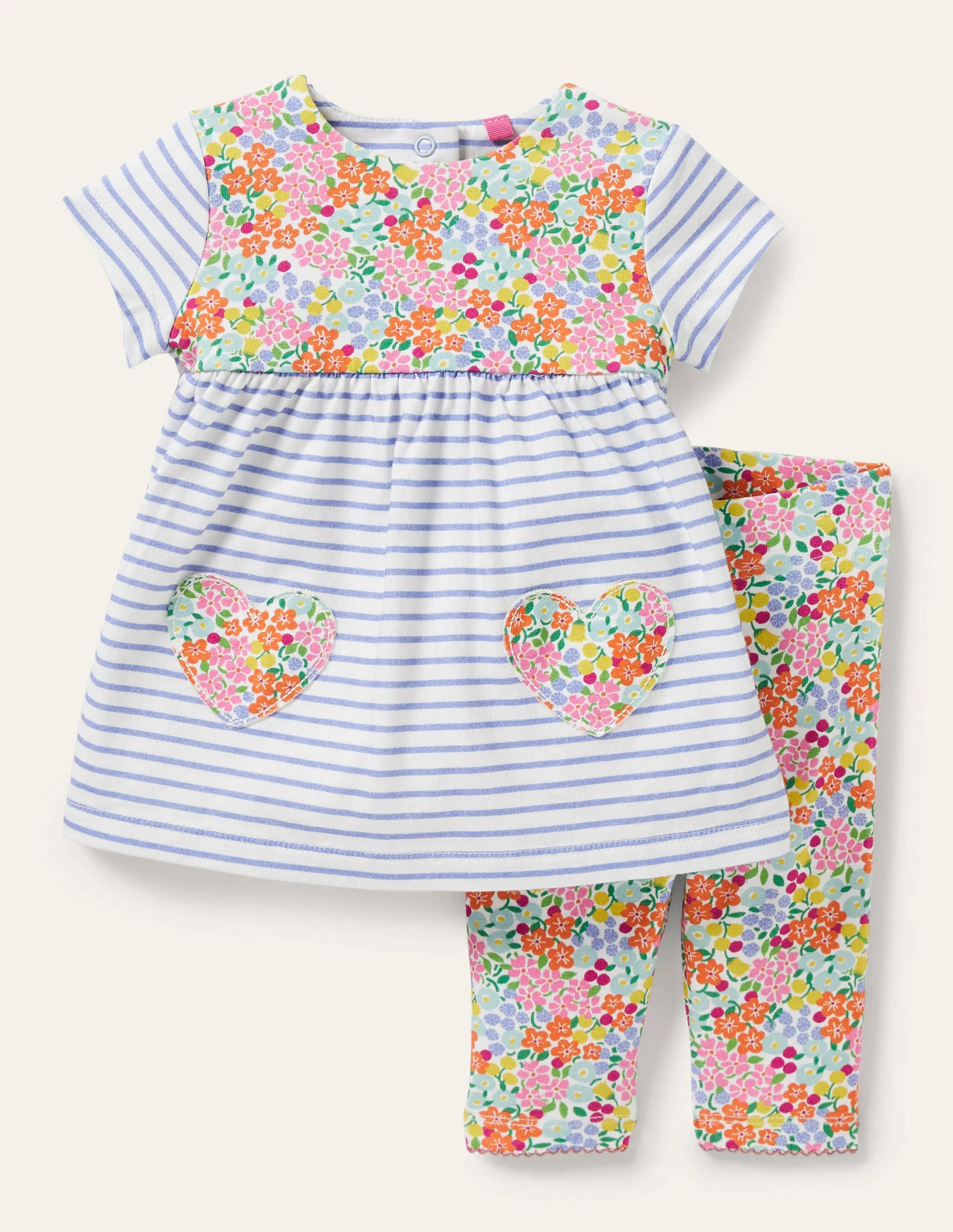 Floral Jersey Dress Set-Ivory Tropical Flowerbed
