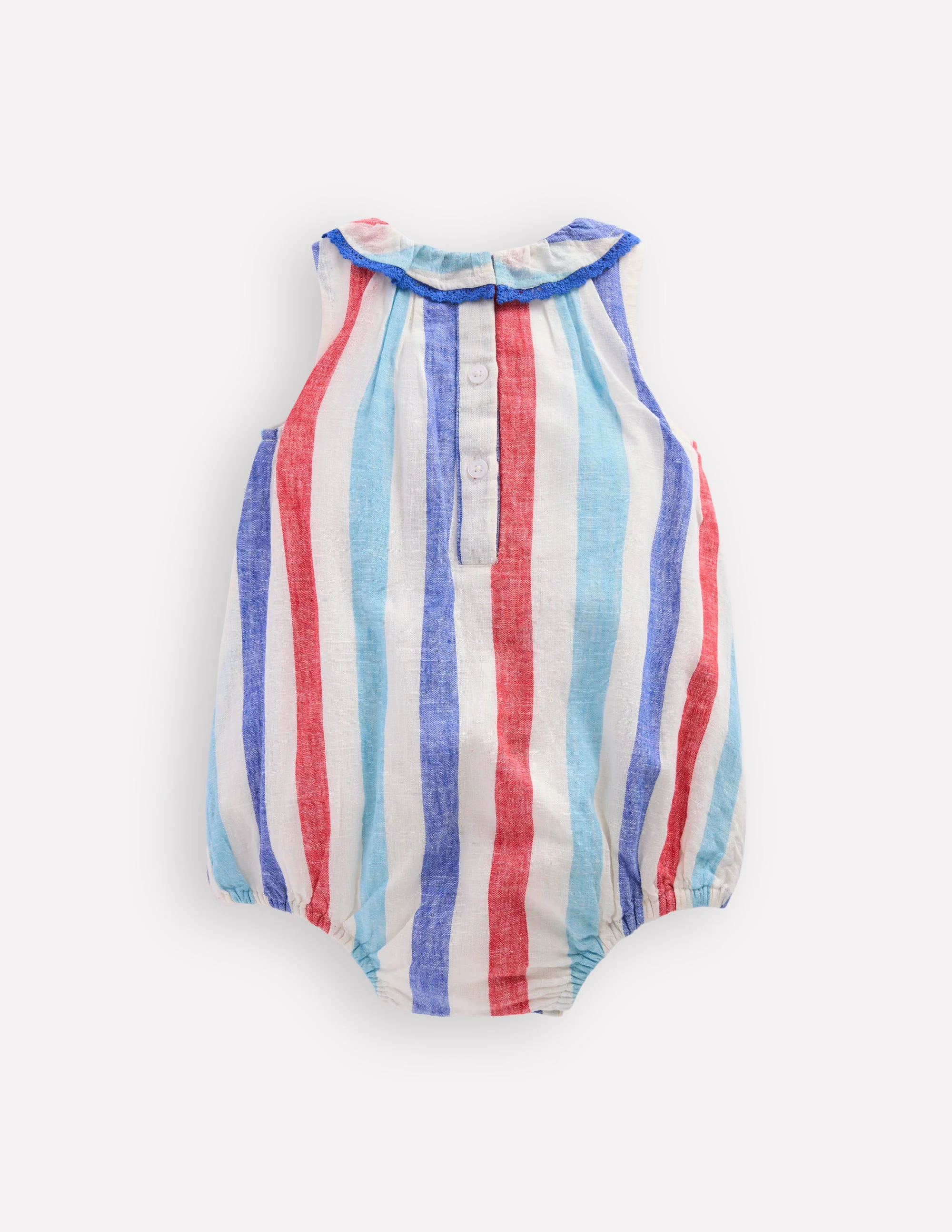 Frill Neck Bubble Romper-Red and Blue Multi Stripe - Image 2
