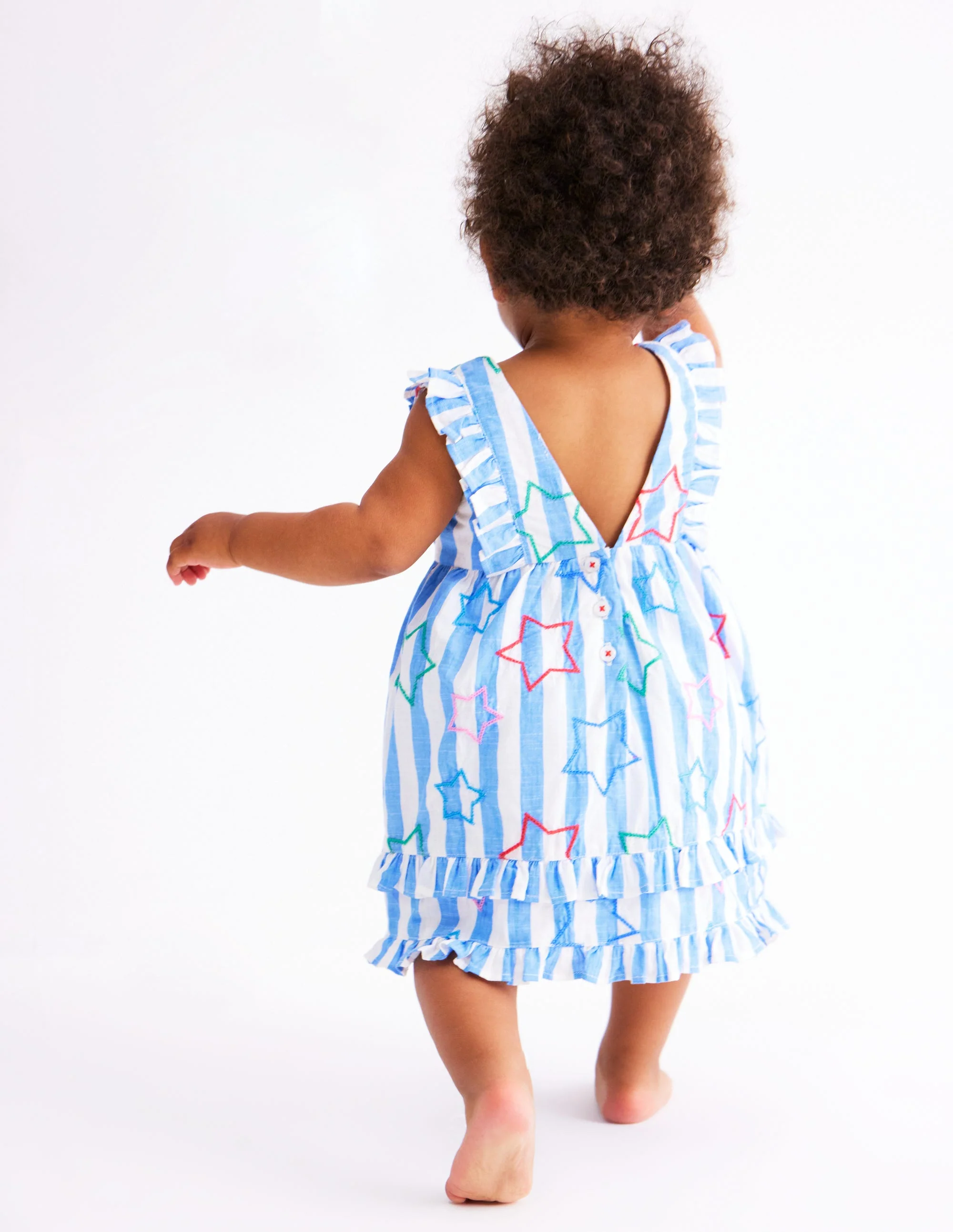 Frilly Pinny Dress-Peacock Plume Blue Star - Image 3