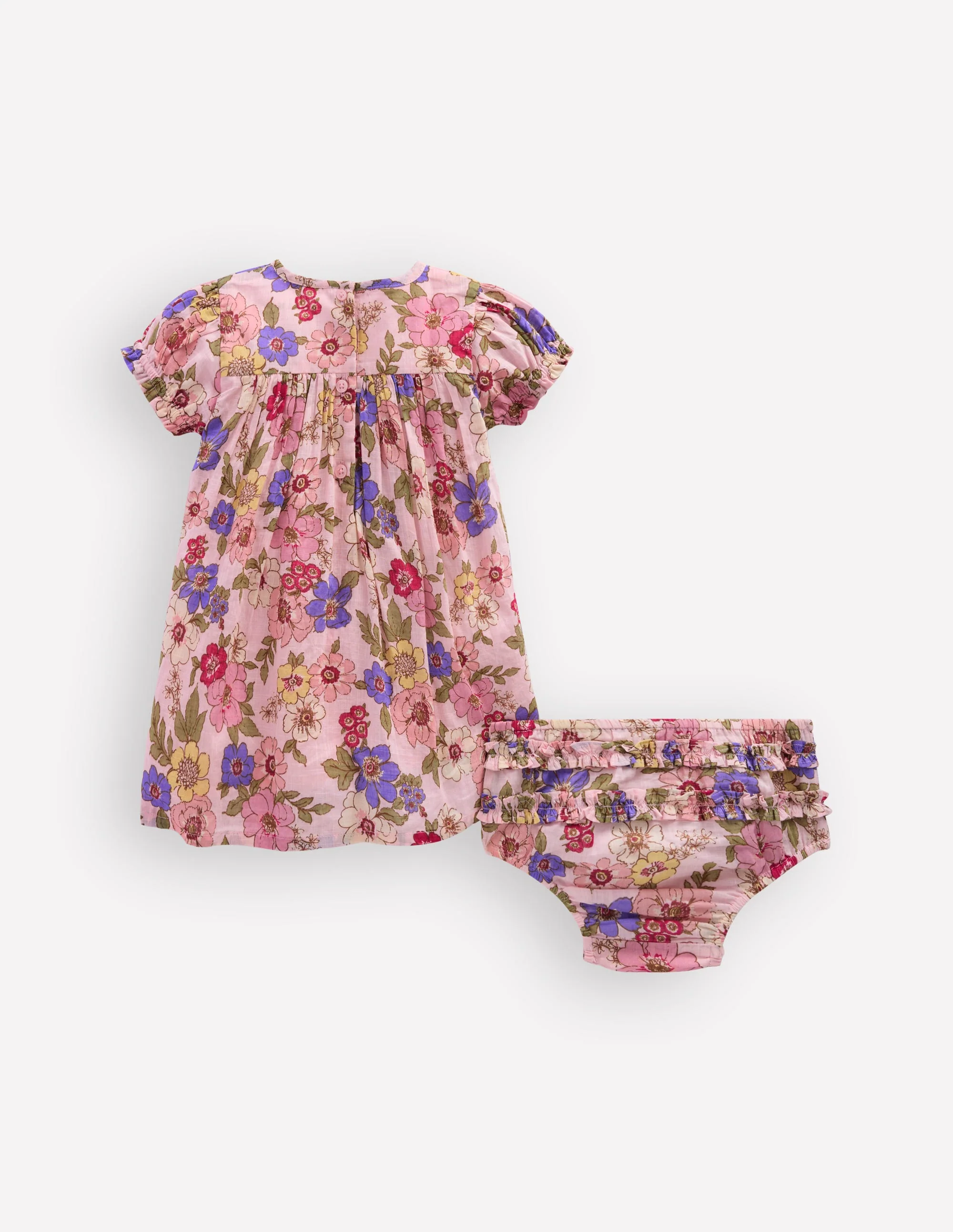 Gathered Woven Dress-Mid Pink Floral - Image 3