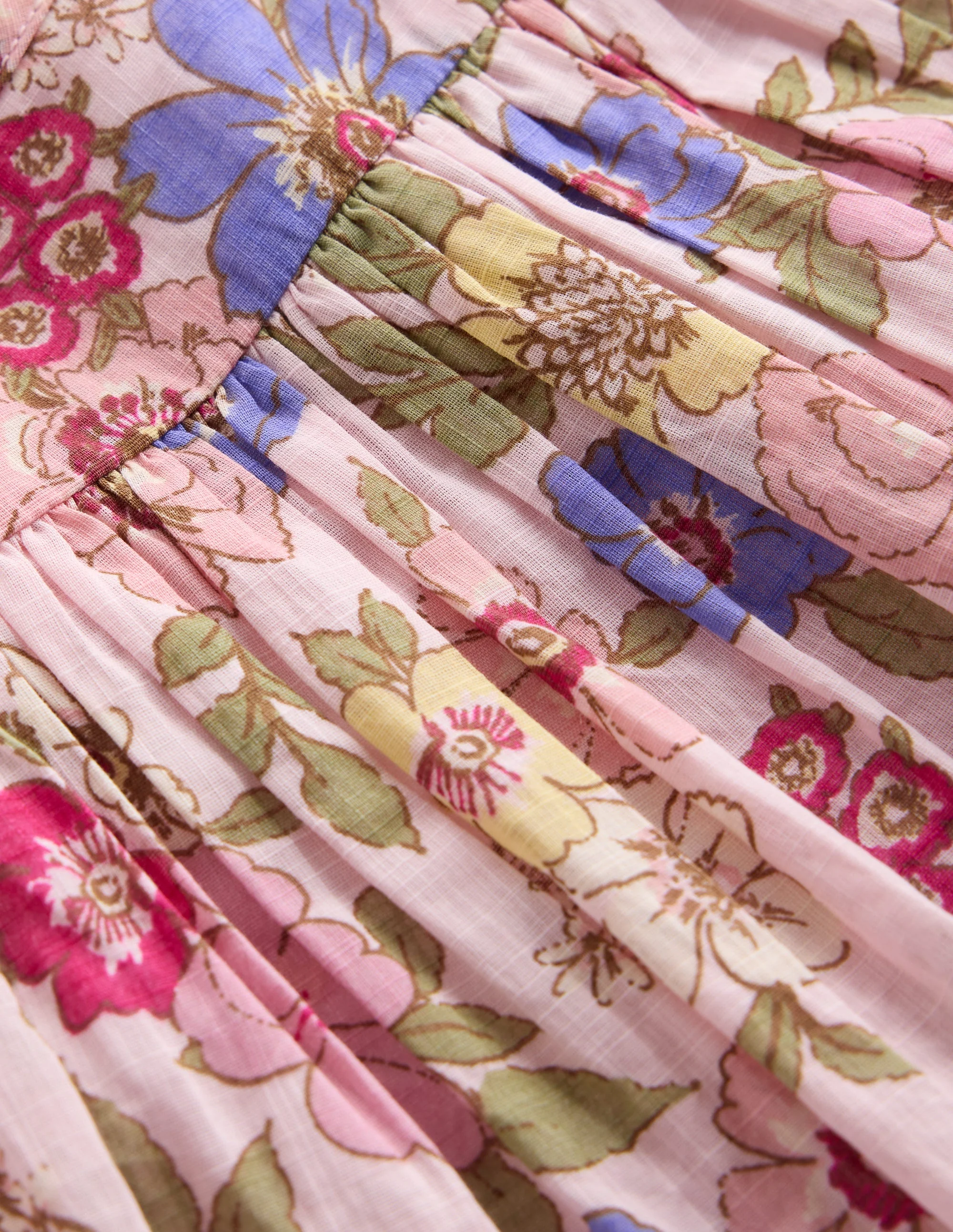 Gathered Woven Dress-Mid Pink Floral - Image 4