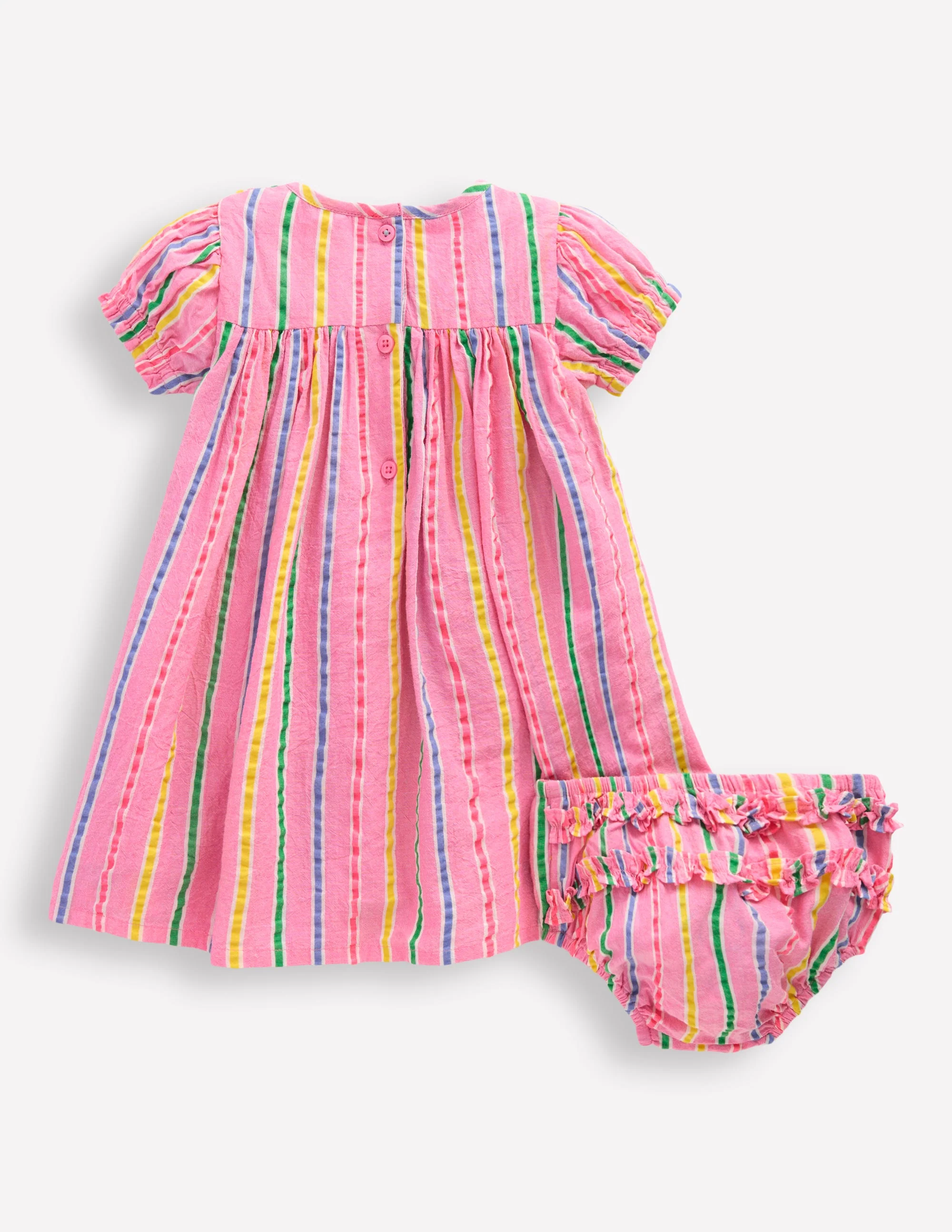 Gathered Woven Dress-Neon Pink Multi Stripe - Image 4