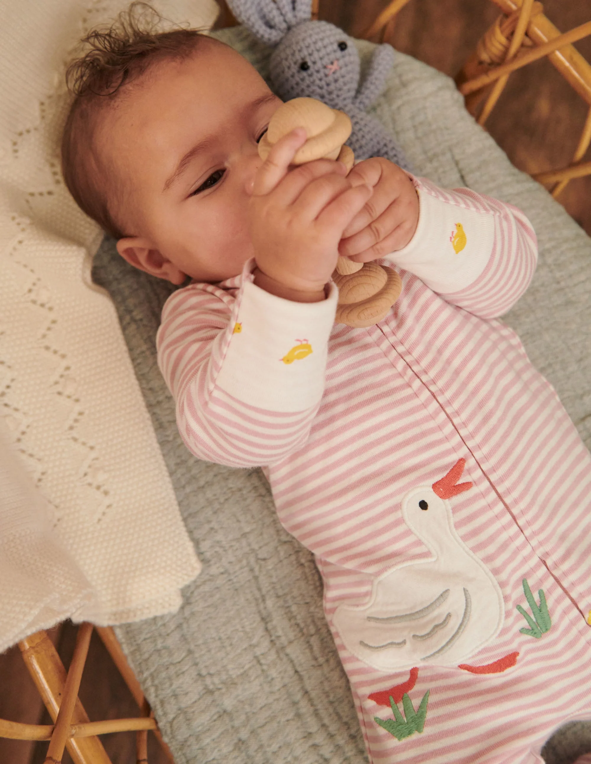 GOTS Organic Zip-up Sleepsuit-Ivory/Boto Pink Ducks - Image 4
