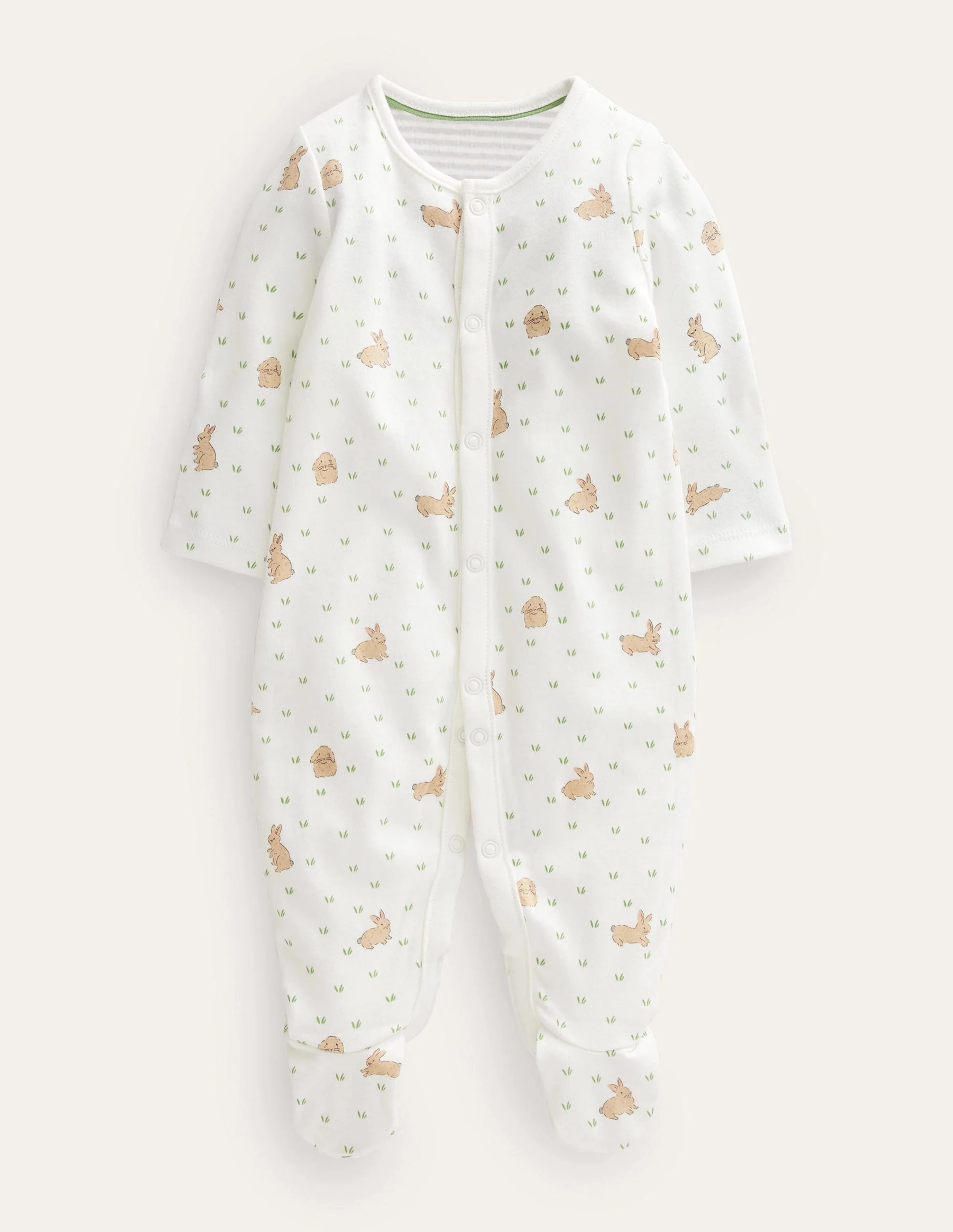 GOTS Printed Sleepsuit-Ivory Bunny Field