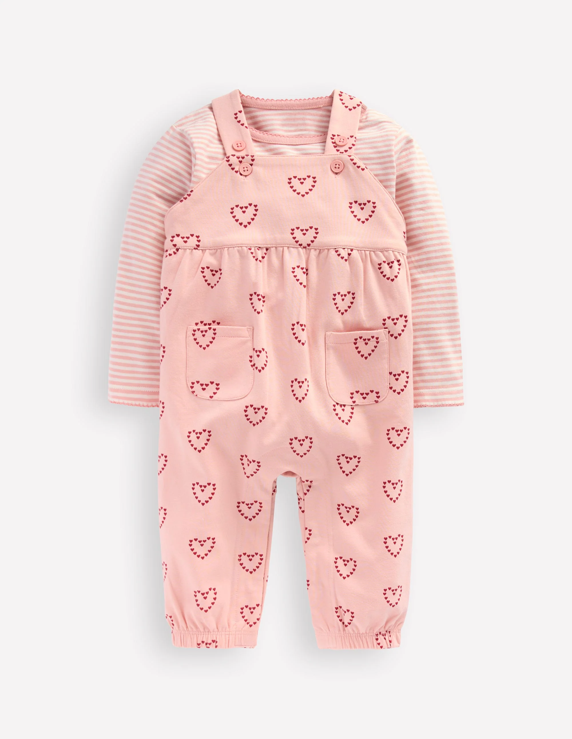 Jersey Dungaree Set-Pink Hearts