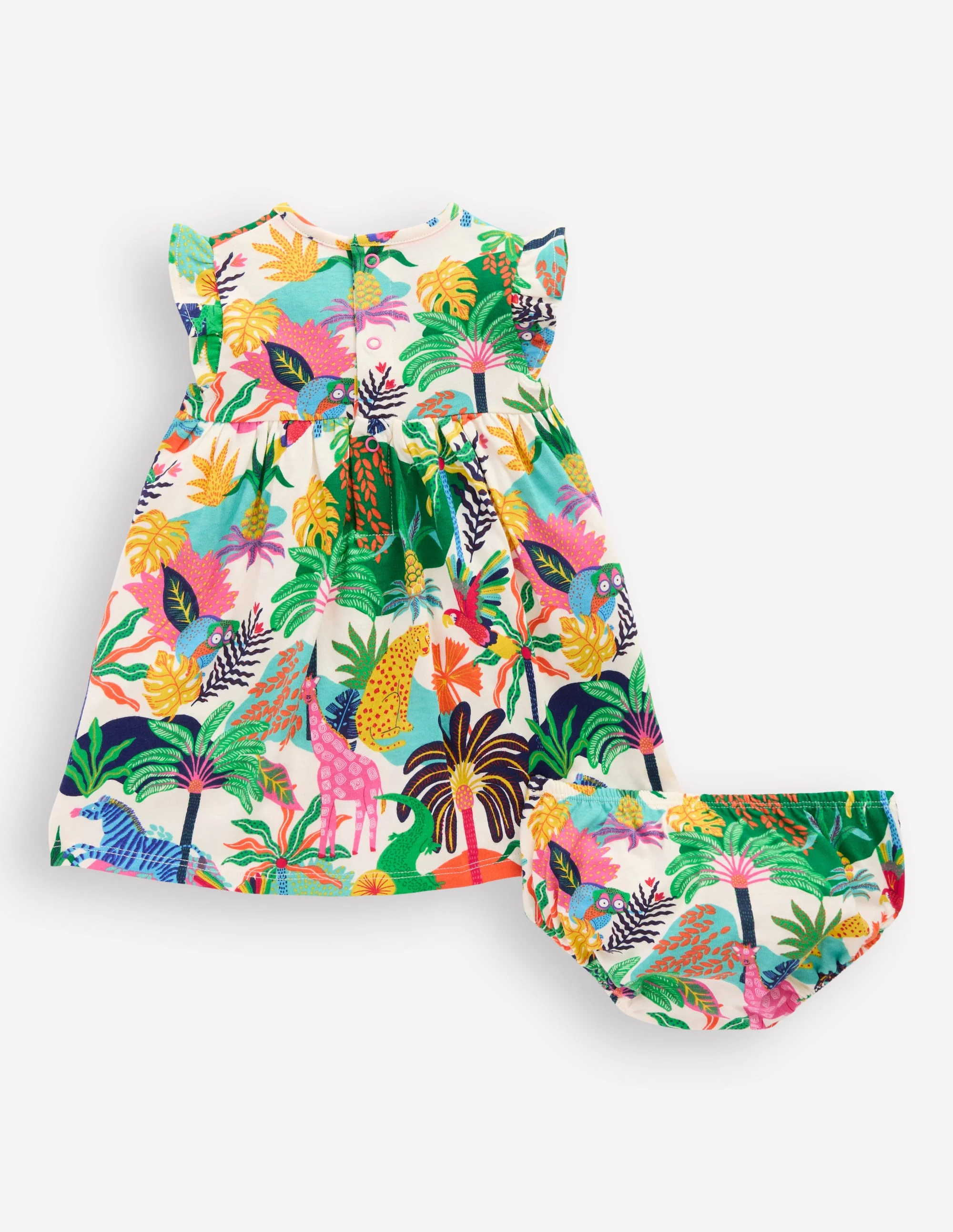 Jersey Frill Sleeve Dress-Coconut Milk Multi Jungle - Image 2