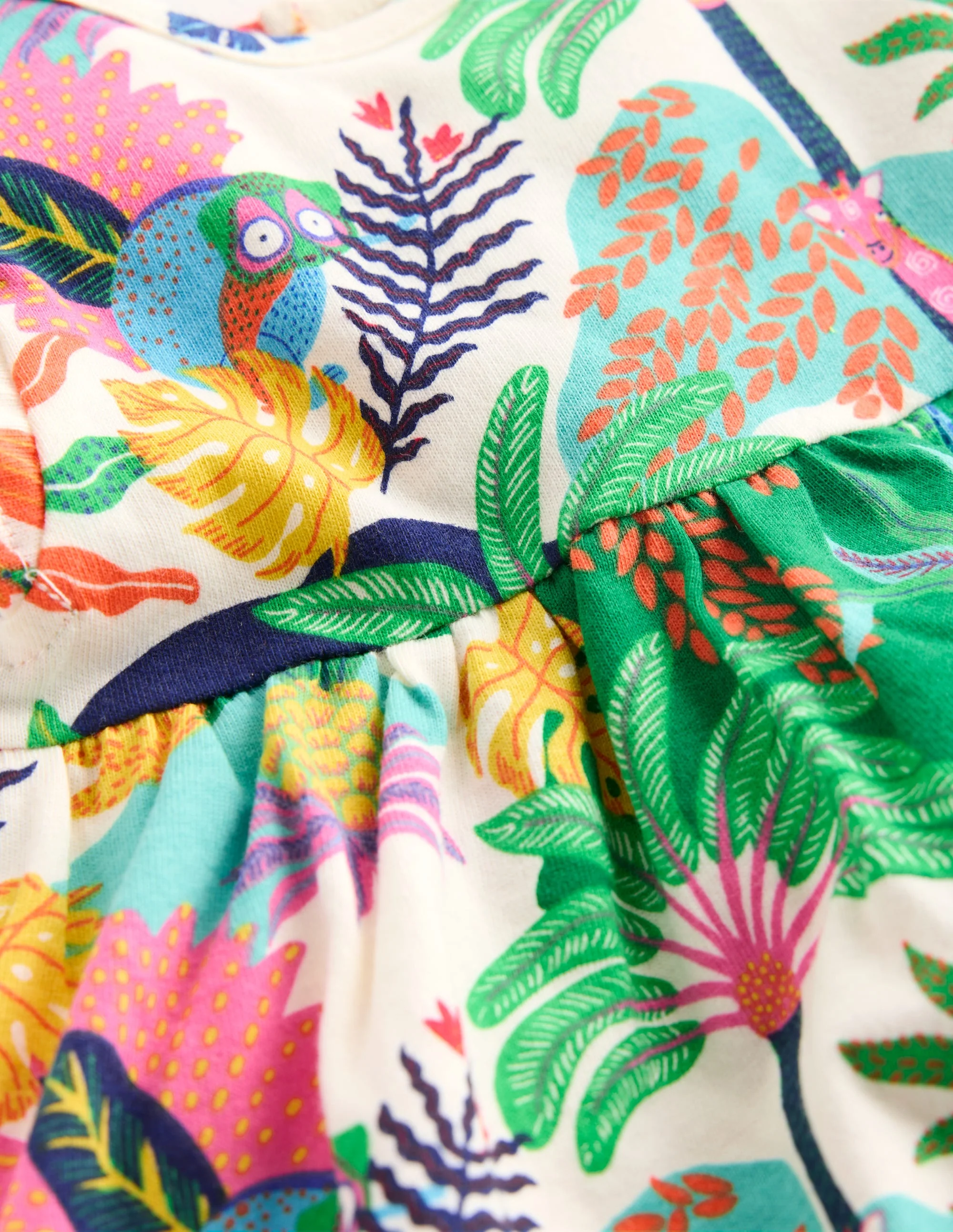 Jersey Frill Sleeve Dress-Coconut Milk Multi Jungle - Image 3