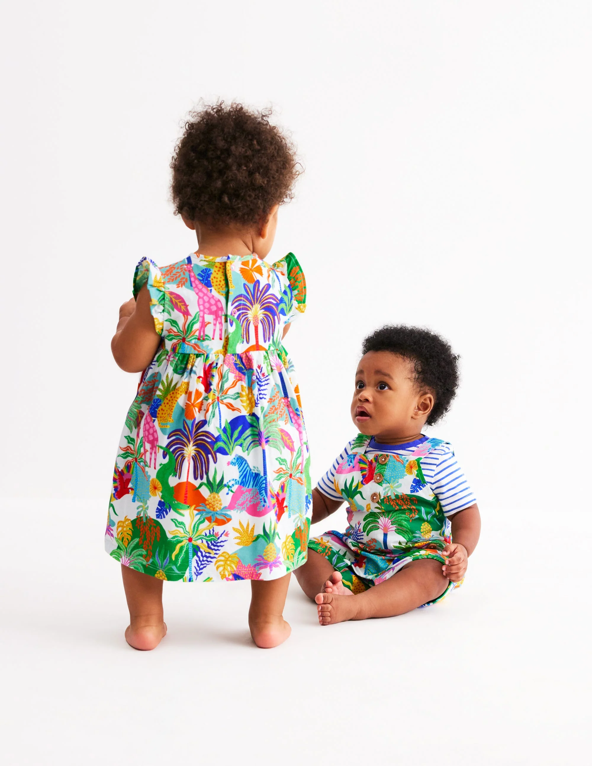 Jersey Frill Sleeve Dress-Coconut Milk Multi Jungle - Image 4