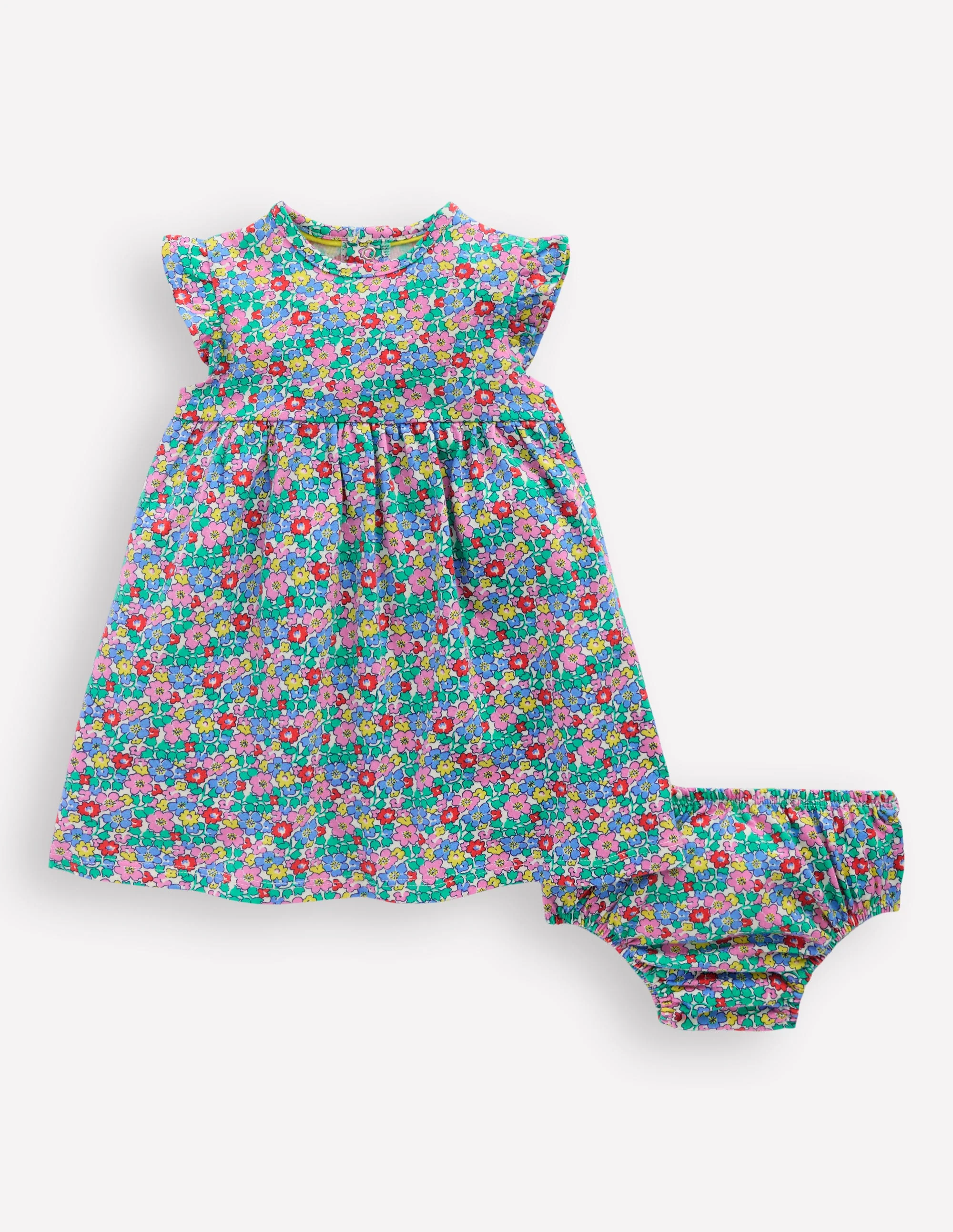Jersey Frill Sleeve Dress-Multi Flowerbed