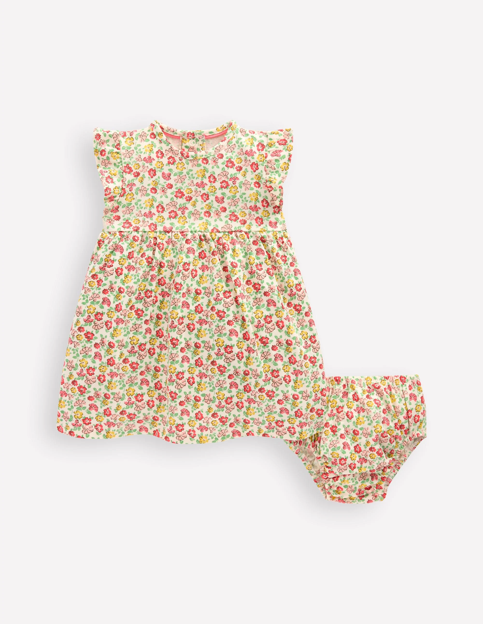 Jersey Frill Sleeve Dress-Multi Summer Flowerbed