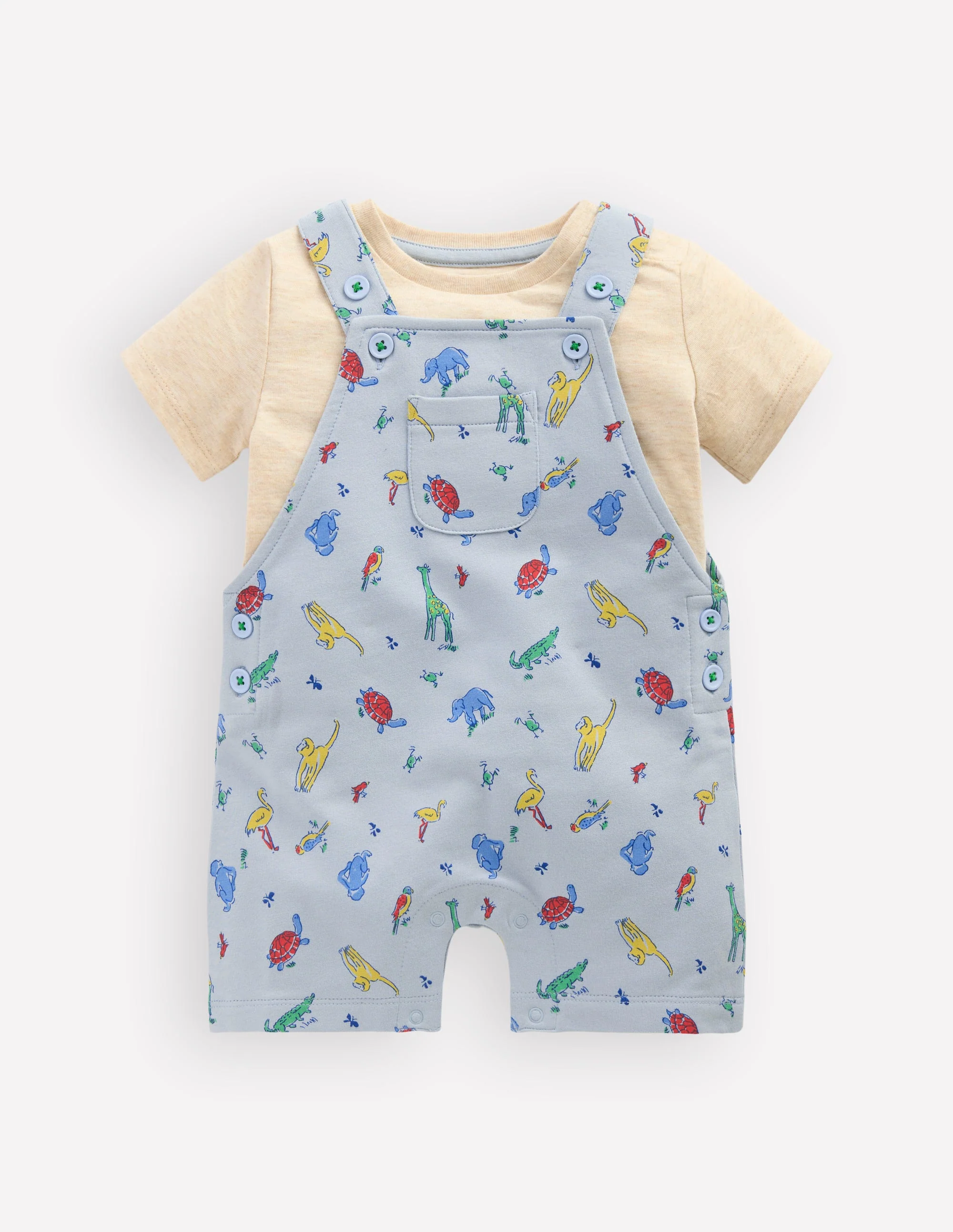 Jersey Short Dungaree Set-Blue Multi Jungle Animals - Image 2