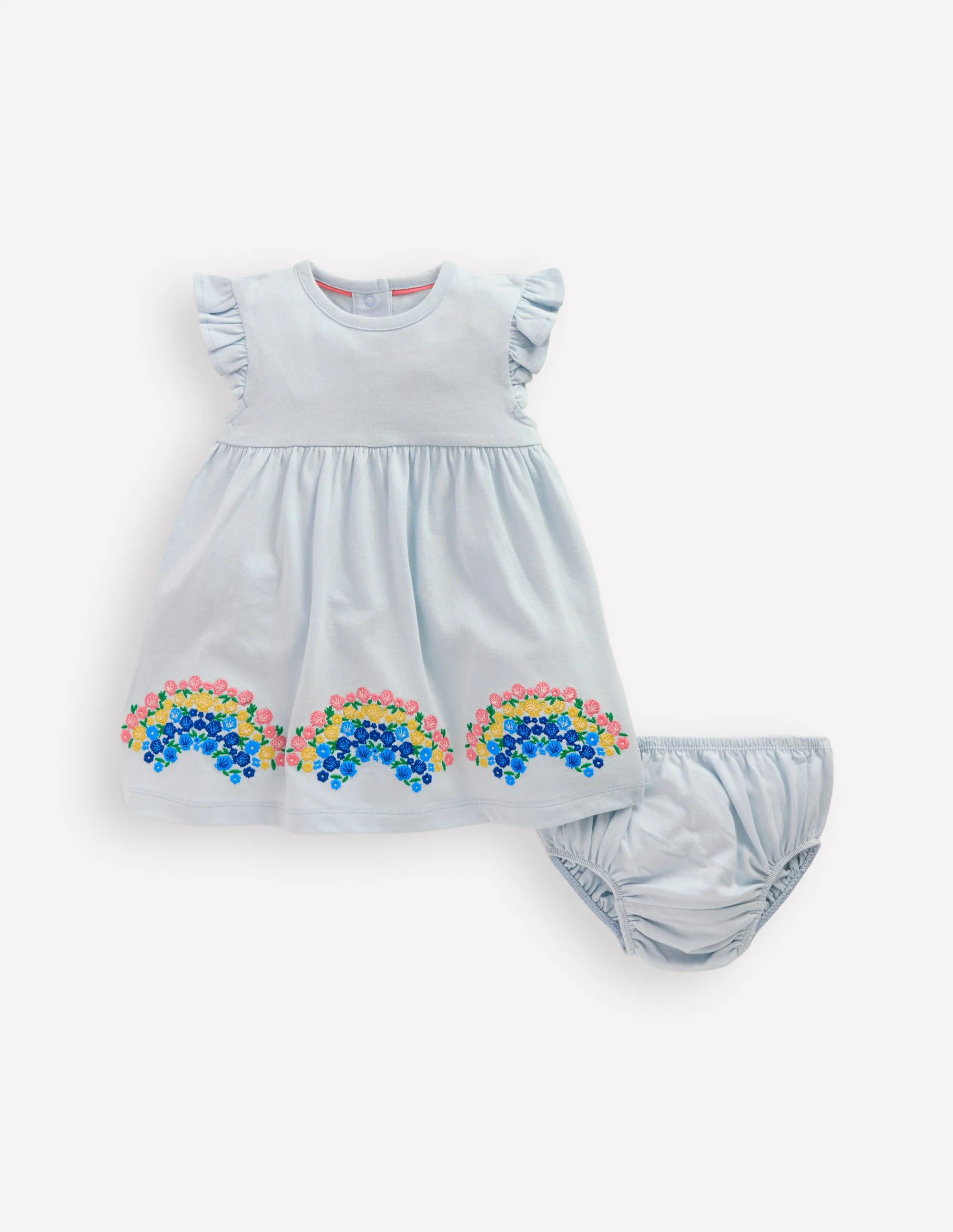 Logo Jersey Frill Sleeve Dress-Blue Rainbow