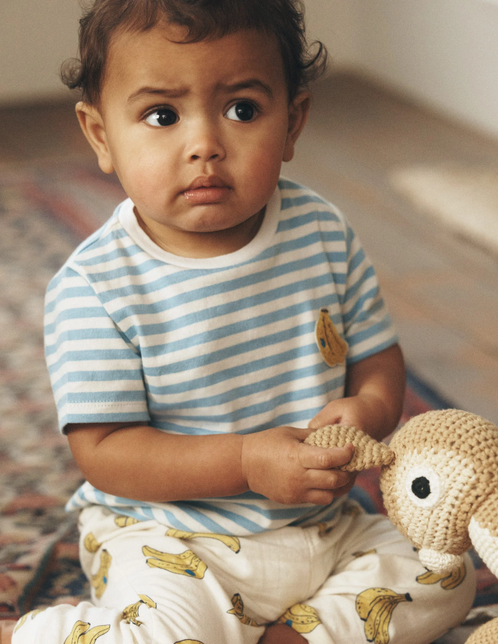 Logo Jersey Woven Play Set-Ivory and Blue Stripe Bananas - Image 4