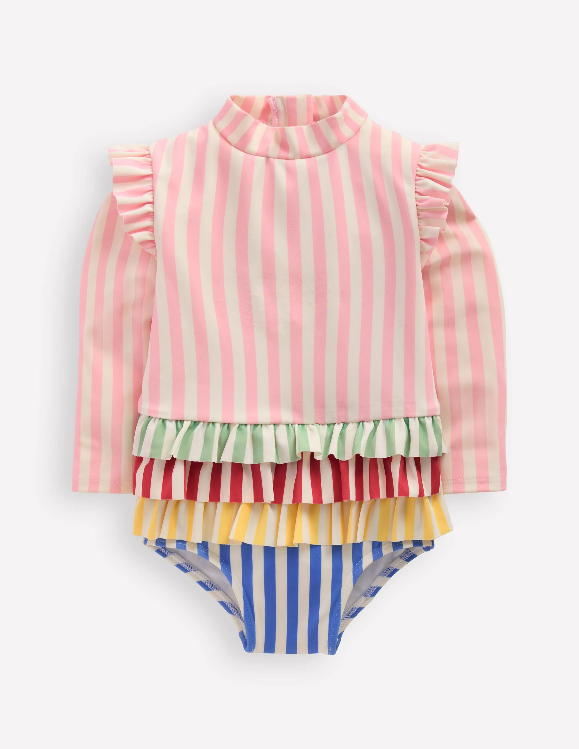 Long Sleeve Frill Swimsuit-Hotchpotch Stripe
