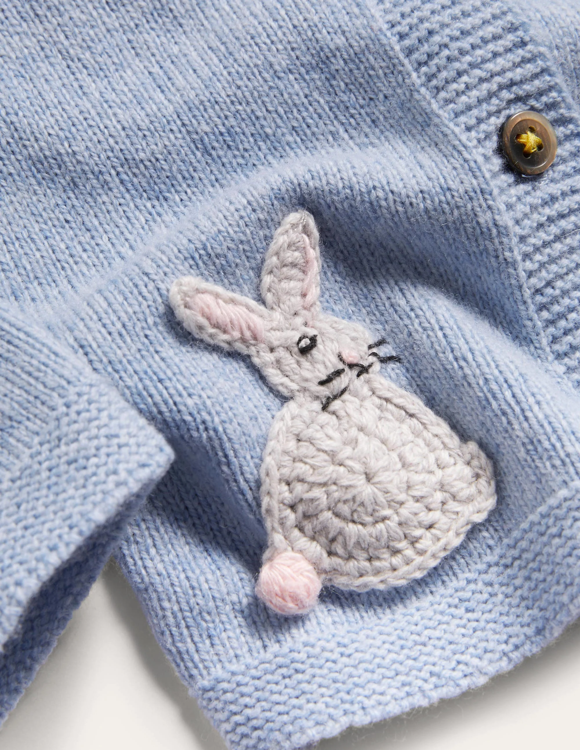 Newborn Crochet Cardigan-Frosted Blue Marl Bunnies - Image 3