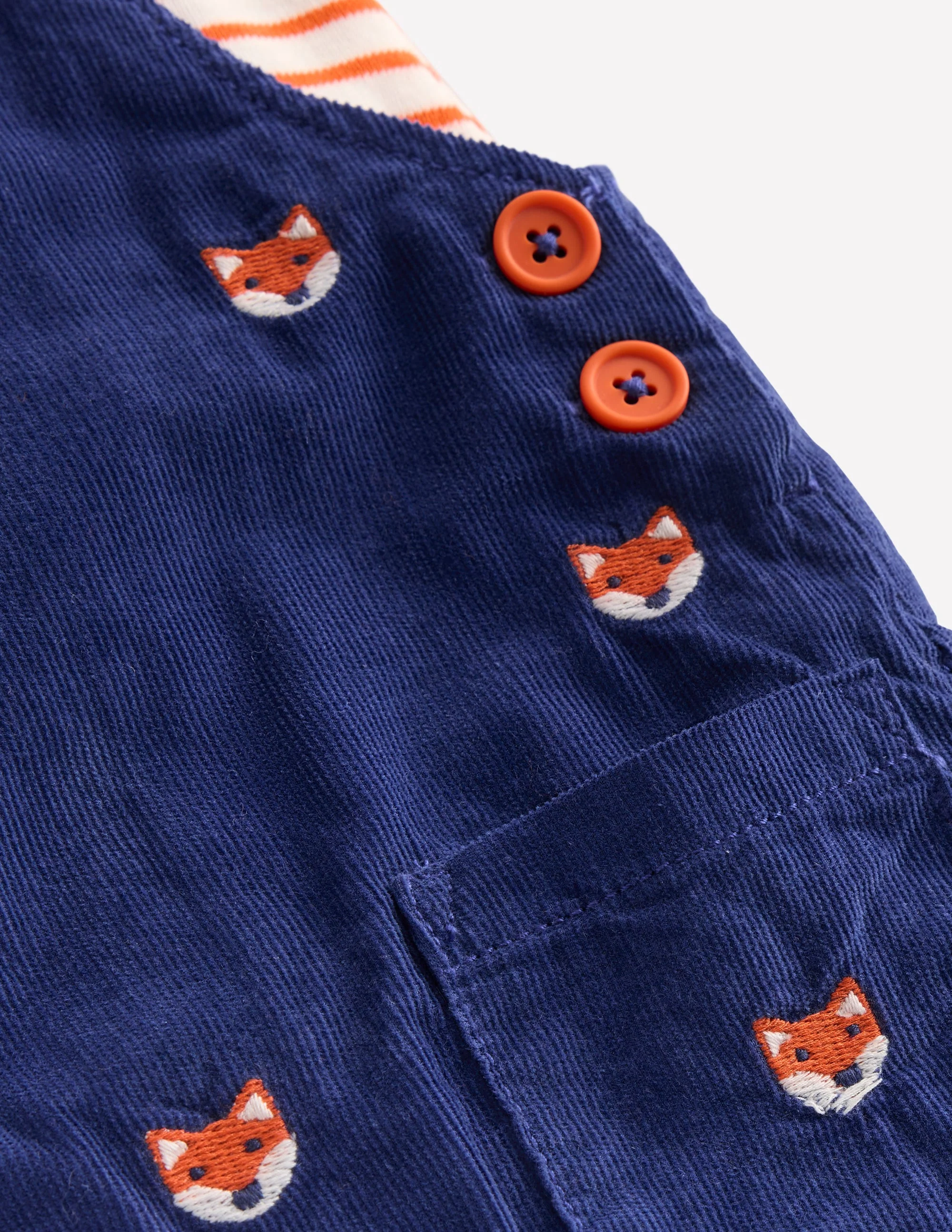 Novelty Cord Overalls Set-Navy Fox Embroidery - Image 3