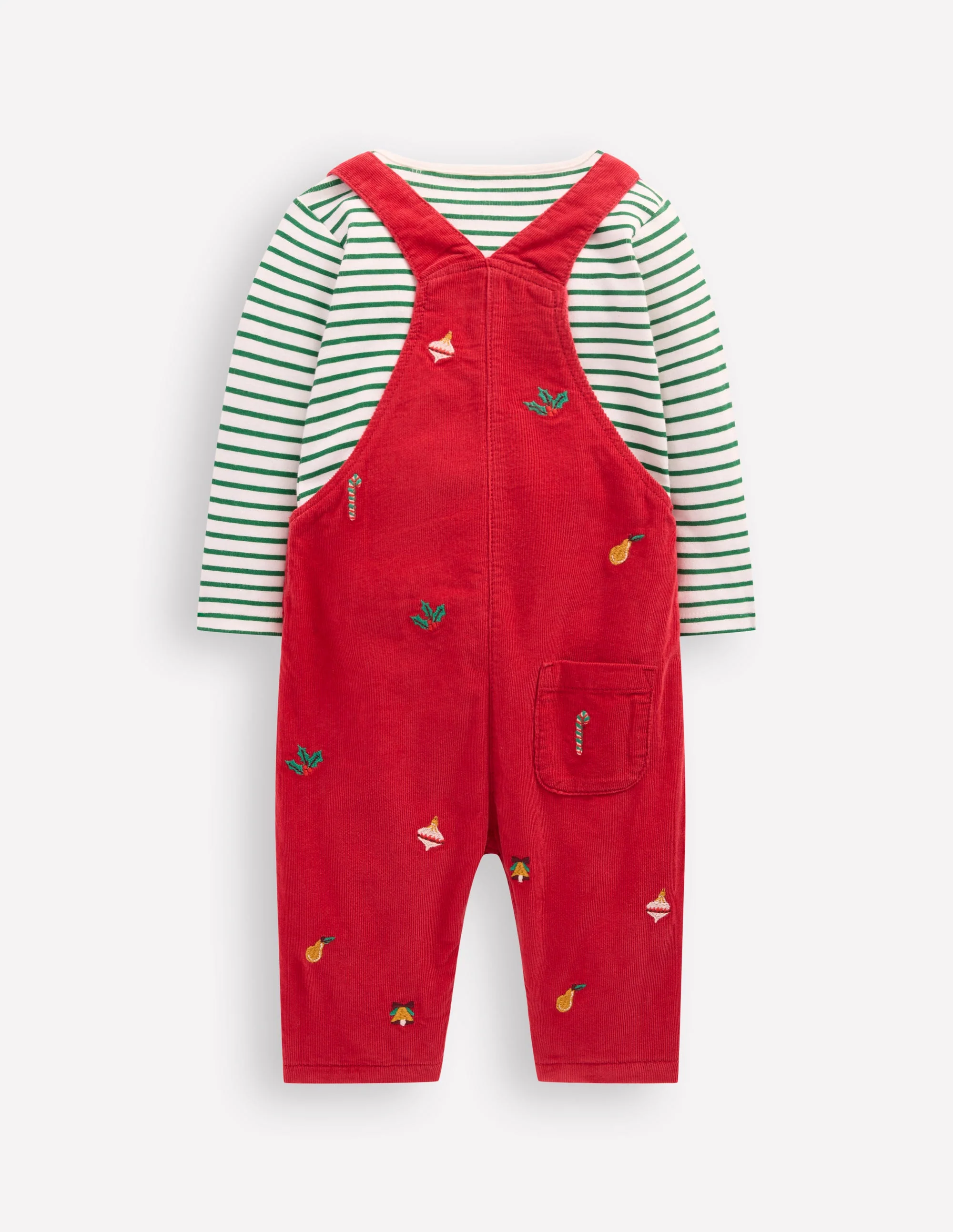 Novelty Cord Overalls Set-Red Christmas Embroidery - Image 2