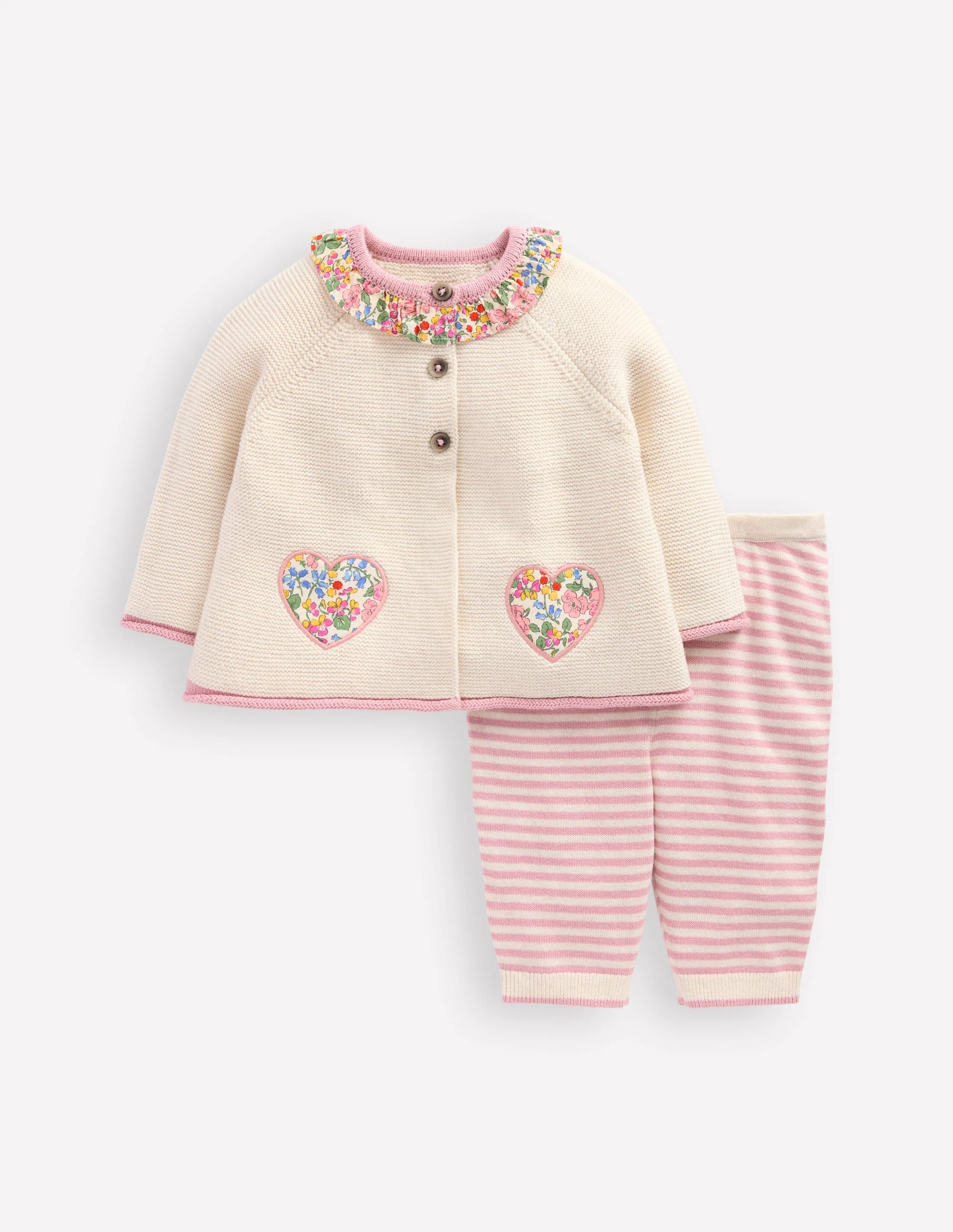 Pretty Knitted Play Set-Ecru Marl Hearts
