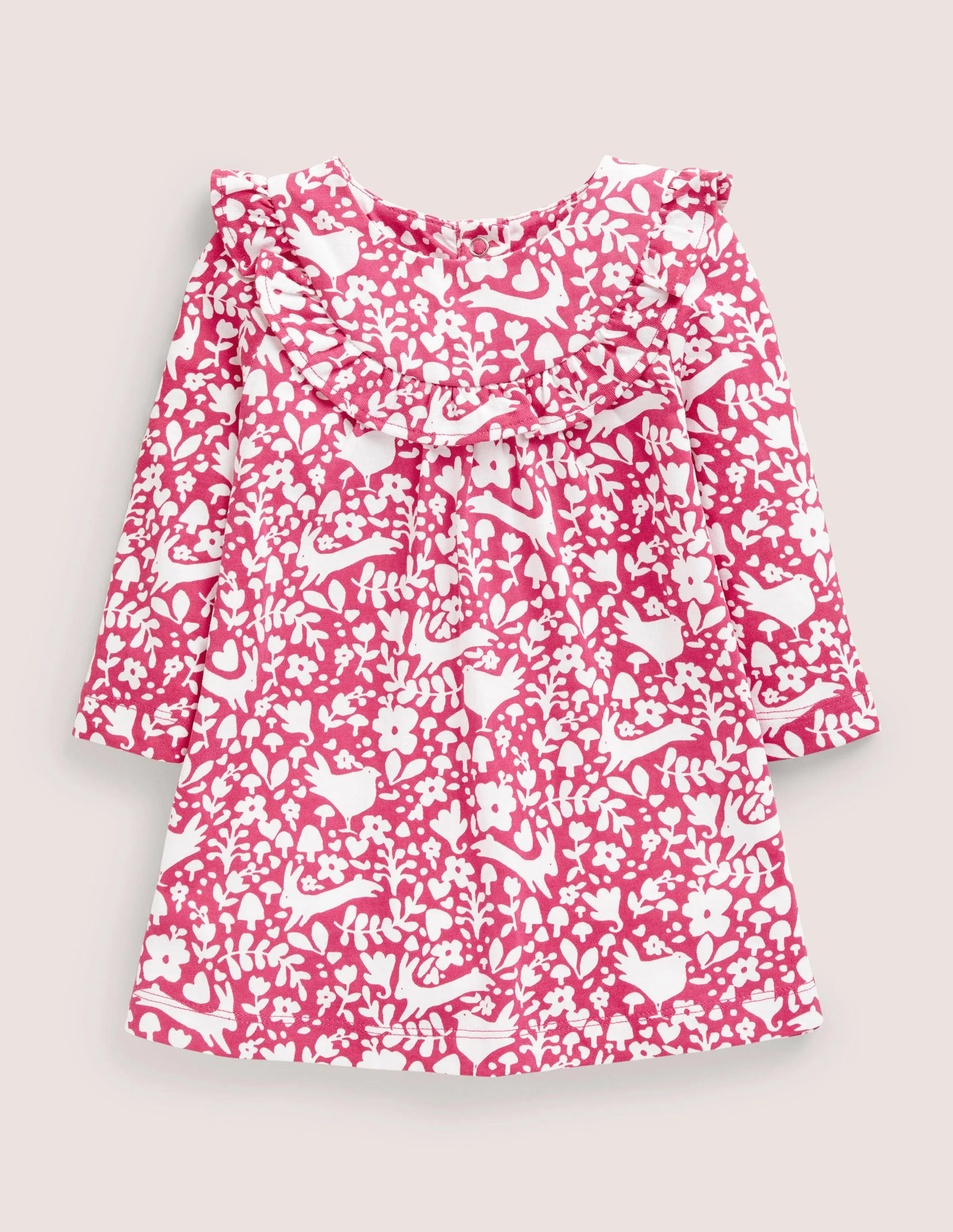 Printed Long Sleeve Dress-Sweet Pink Woodland