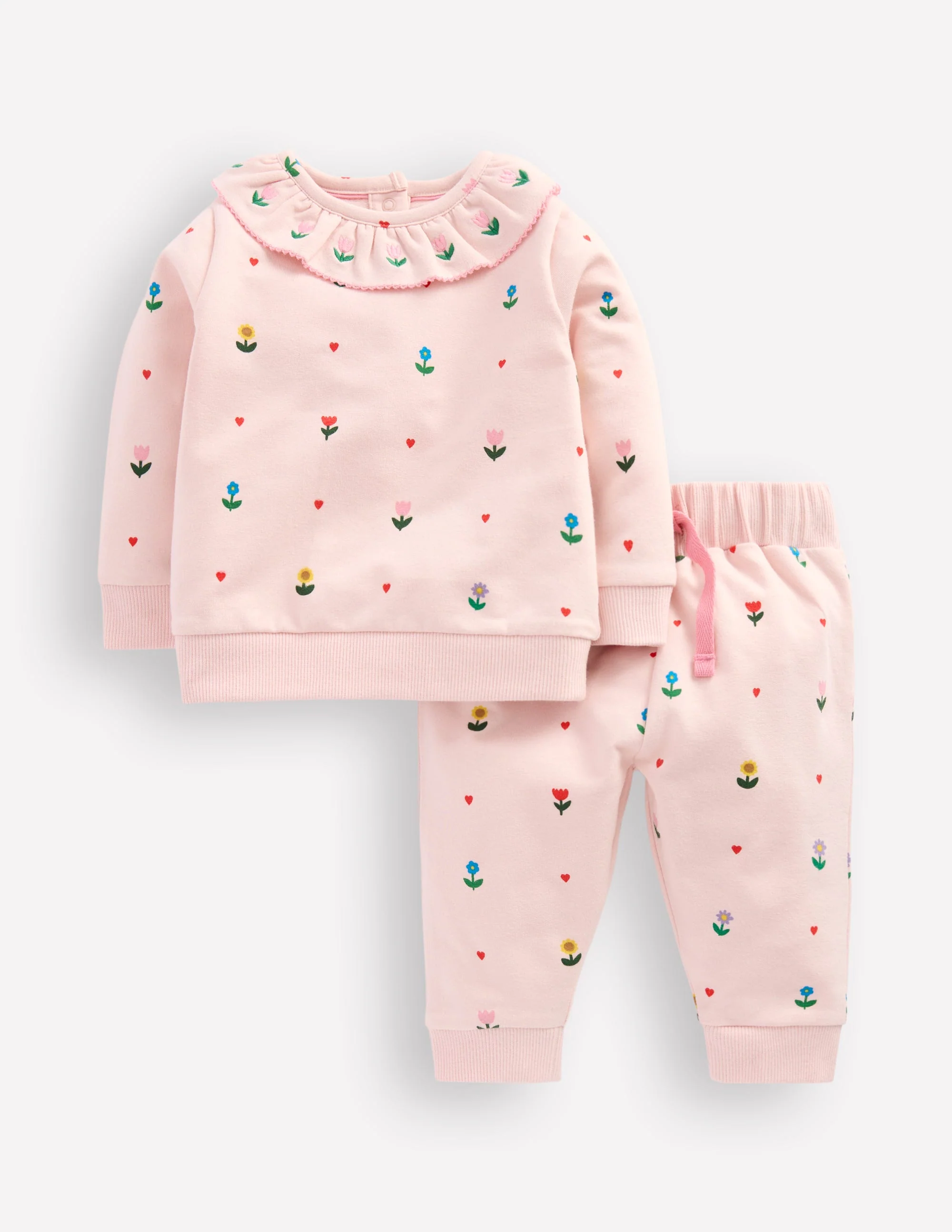 Ruffle Neck Sweat Set-Chalk Pink Multi Heart Flower