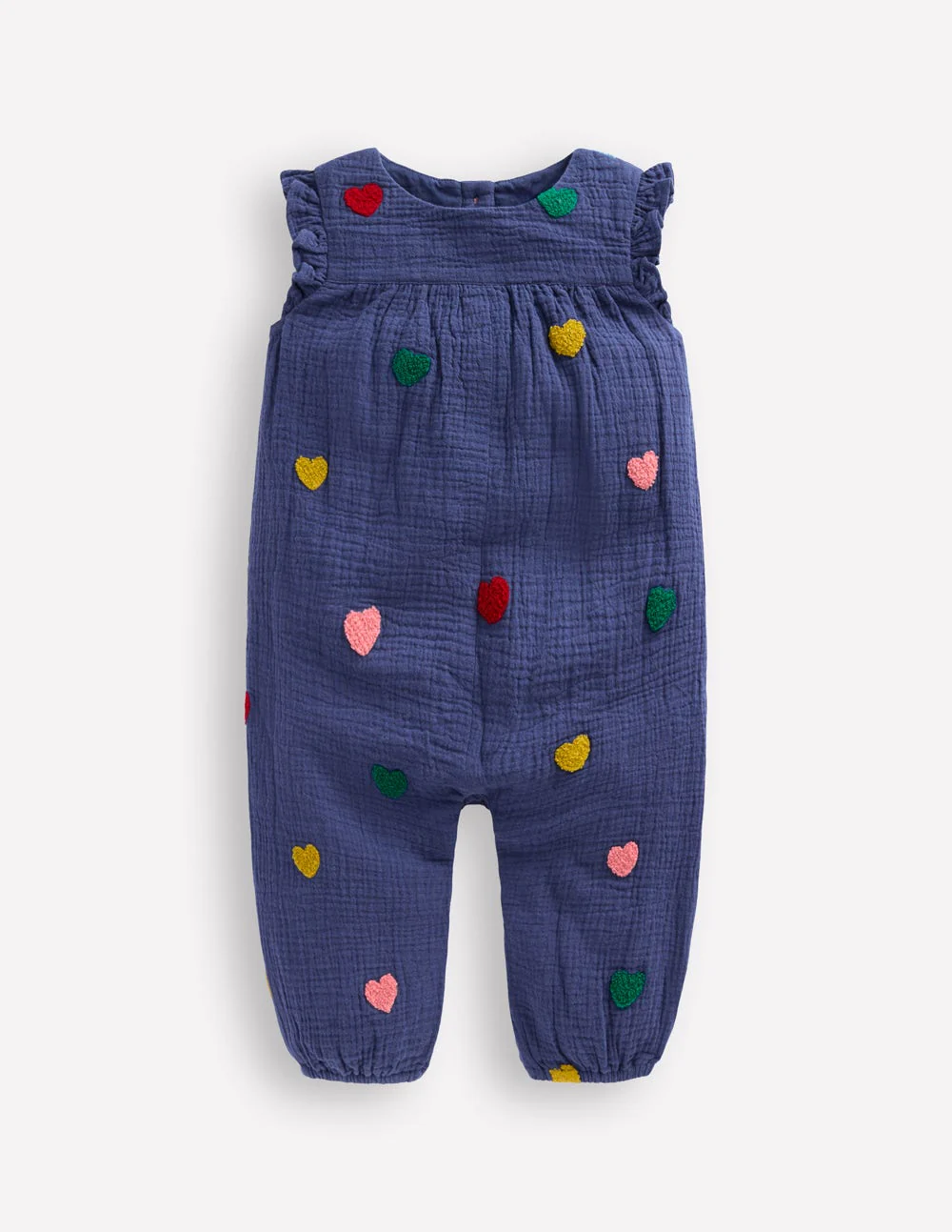 Ruffle Sleeve Romper-Navy Hearts