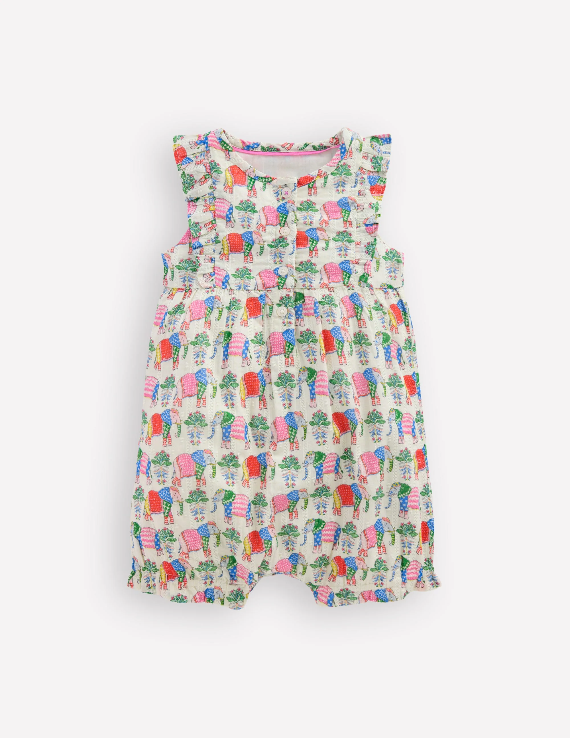 Short Frill Bubble Romper-Multi Elephant Woodblock - Image 2