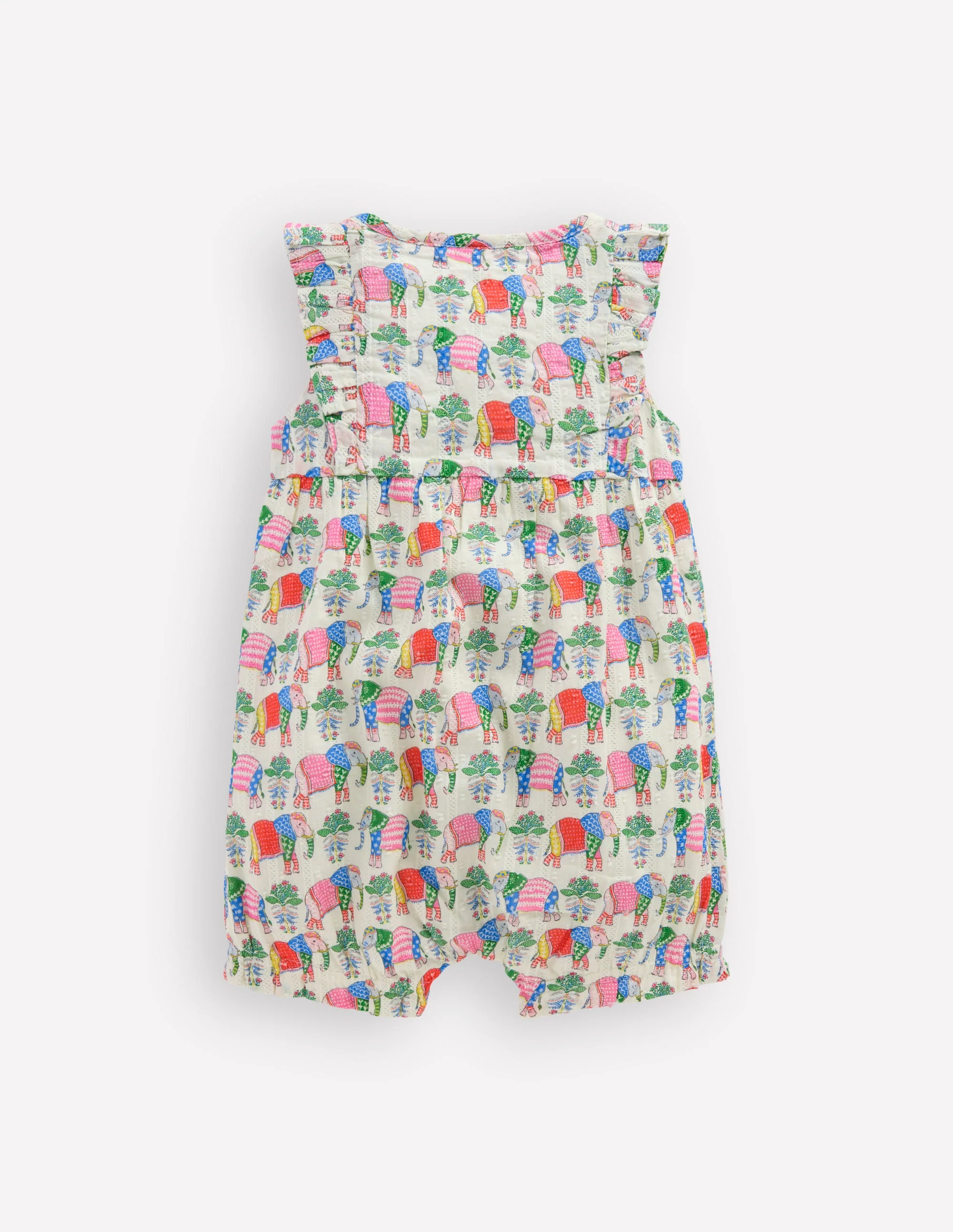 Short Frill Bubble Romper-Multi Elephant Woodblock - Image 3