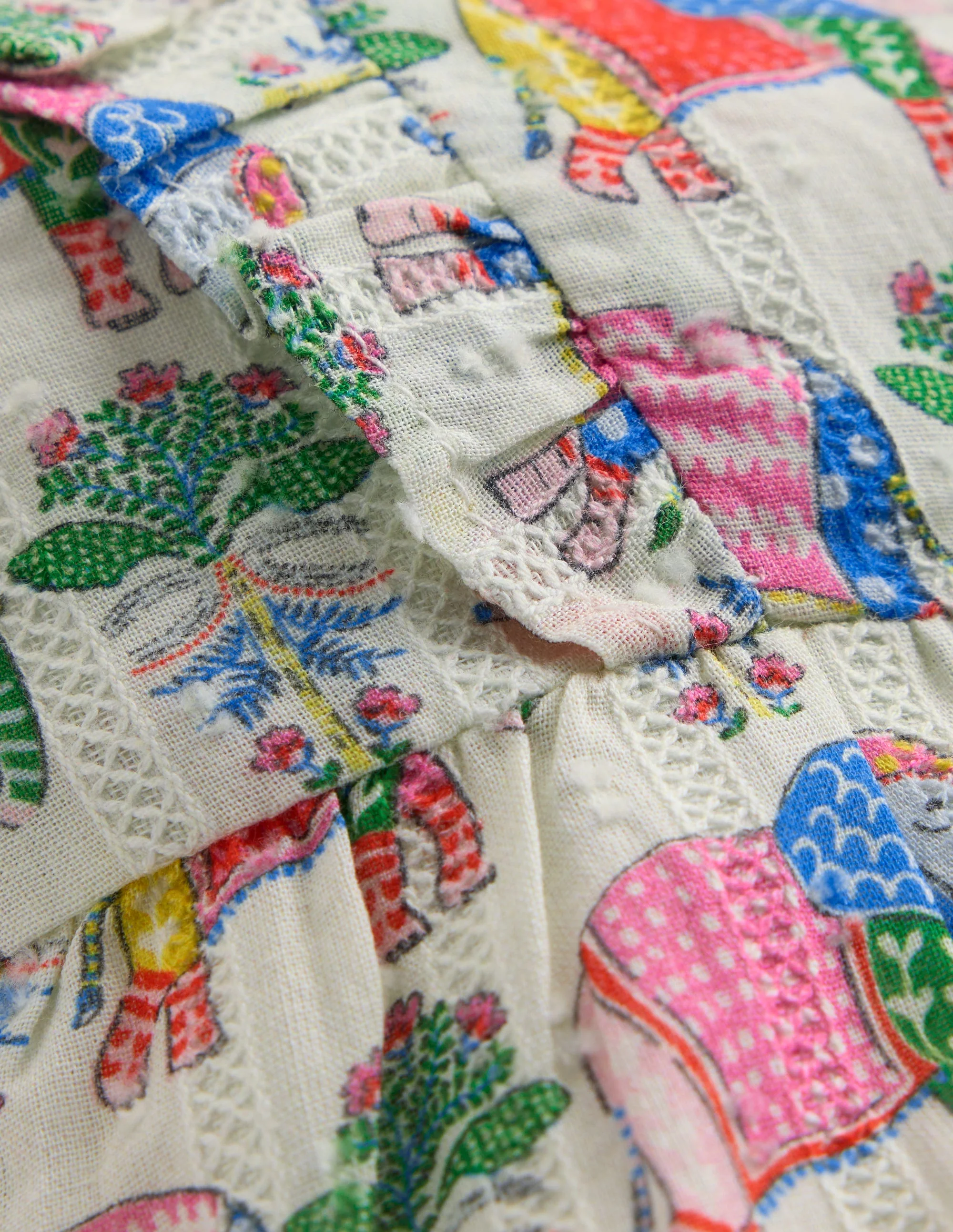 Short Frill Bubble Romper-Multi Elephant Woodblock - Image 4