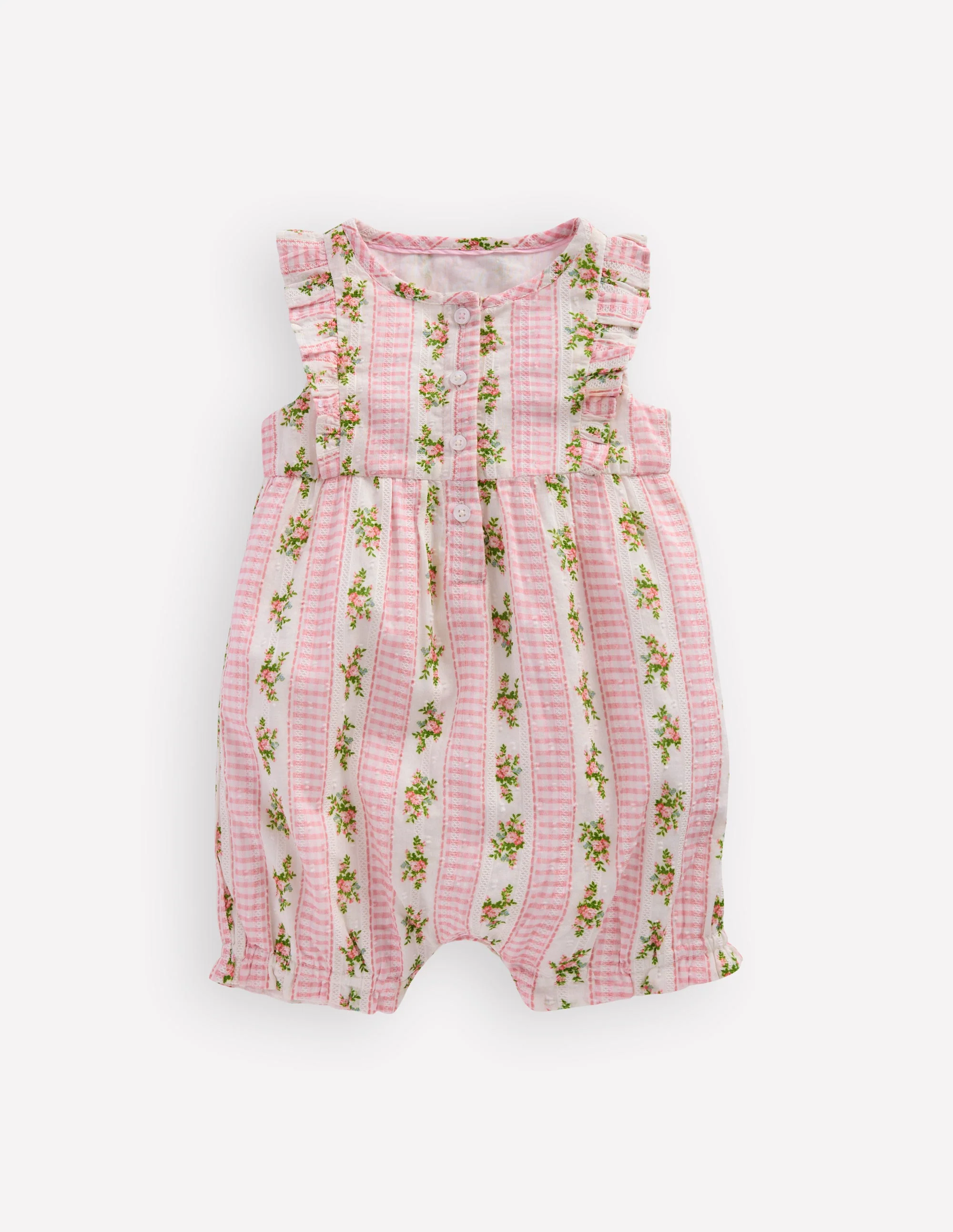 Short Frill Bubble Romper-Pink Gingham Floral - Image 2