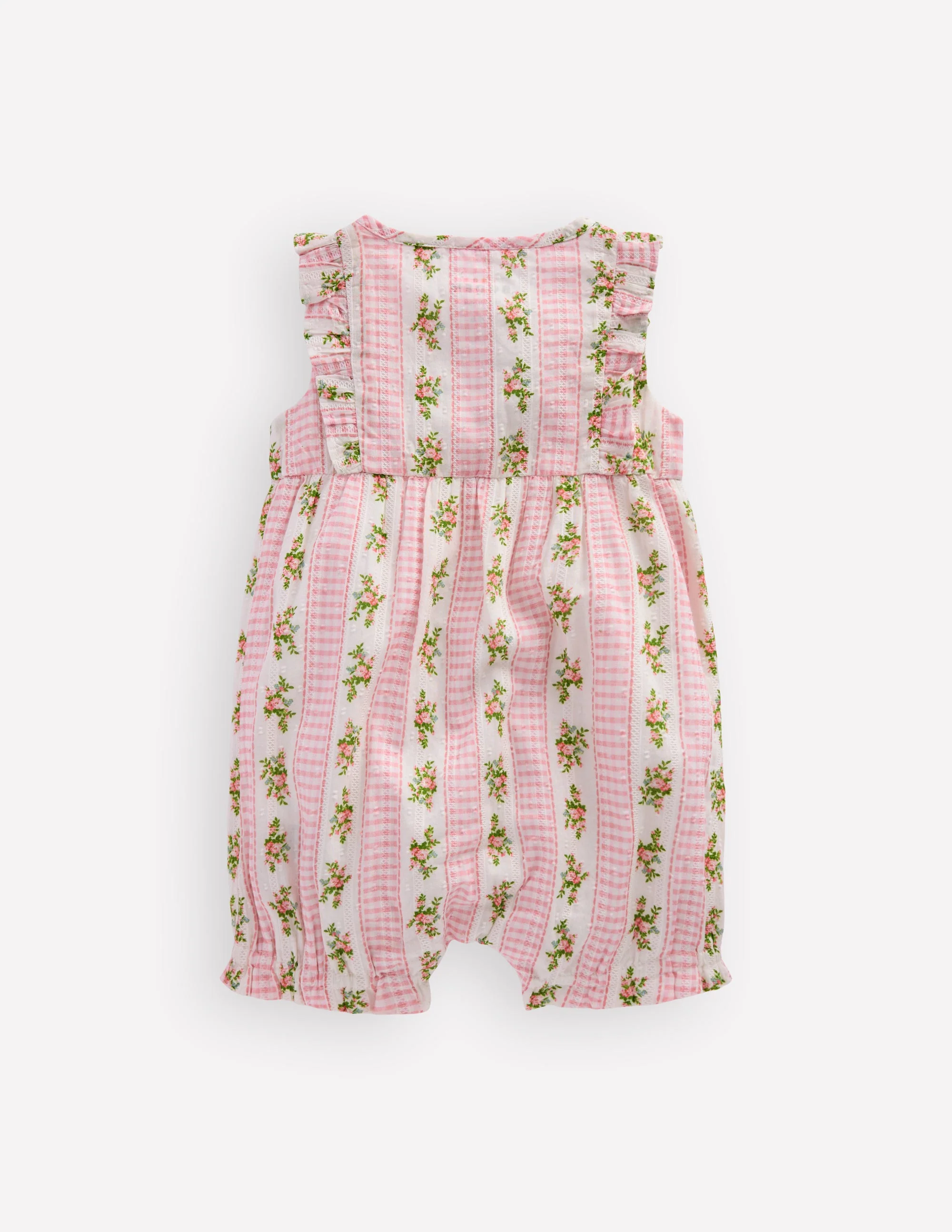 Short Frill Bubble Romper-Pink Gingham Floral - Image 3