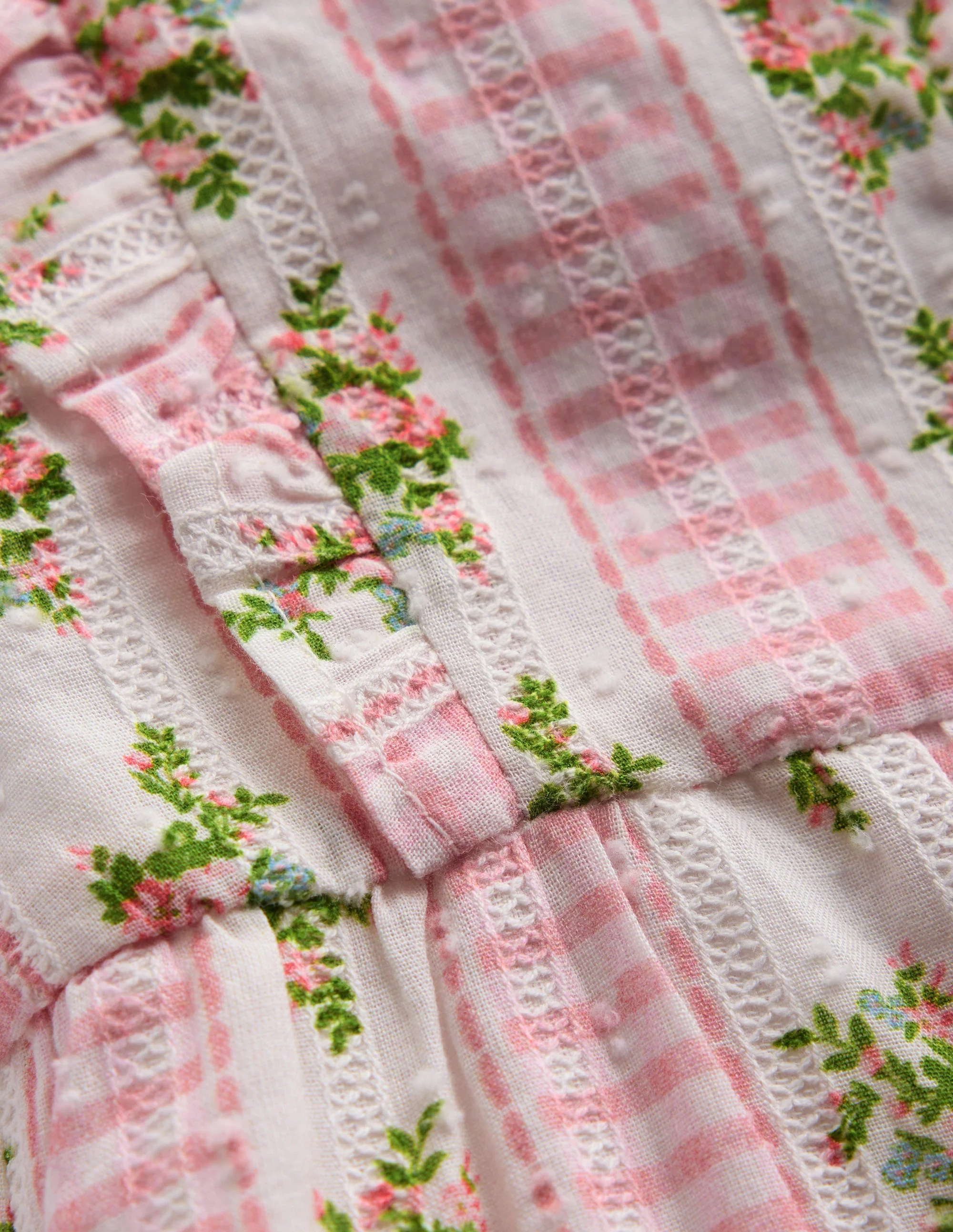 Short Frill Bubble Romper-Pink Gingham Floral - Image 4