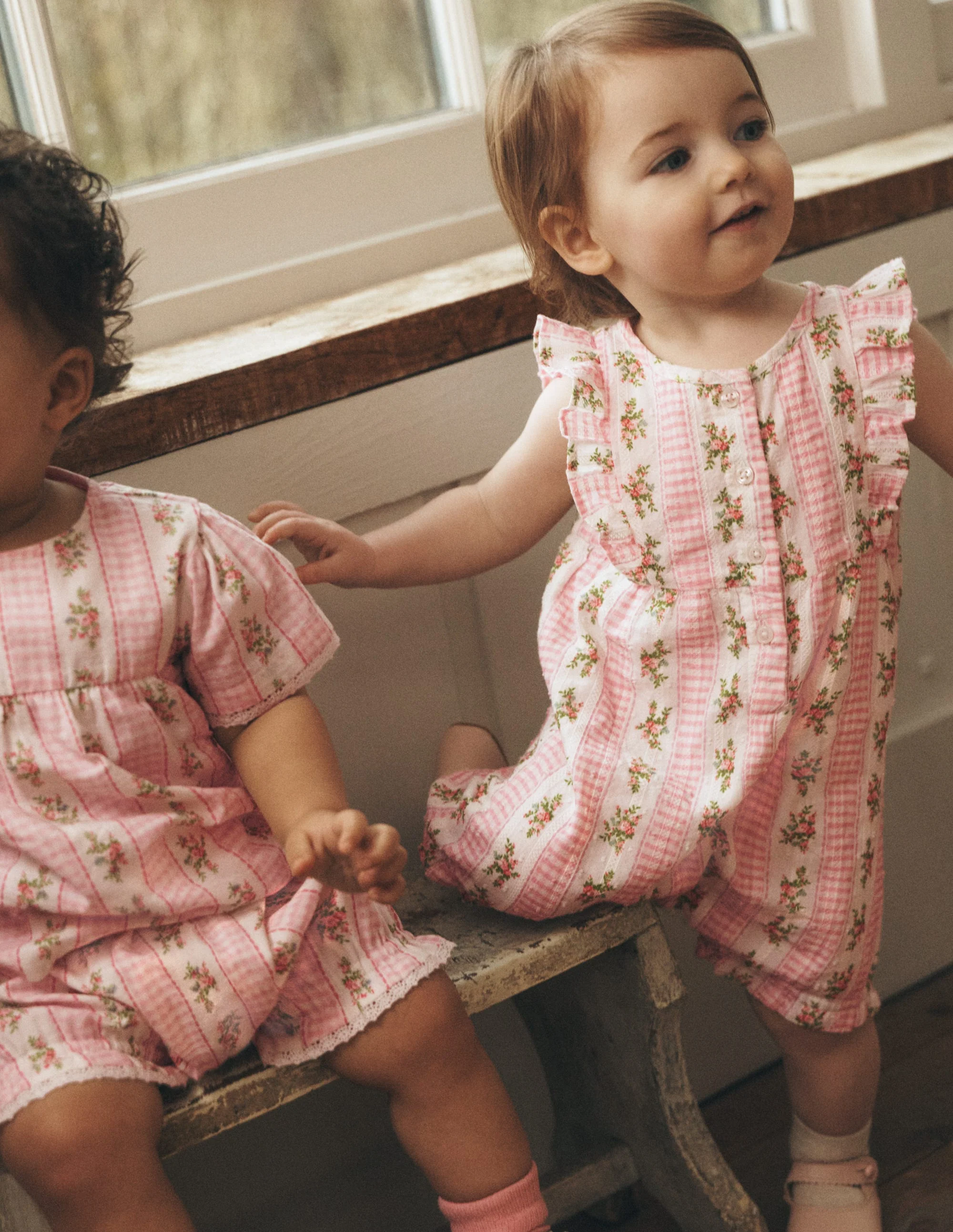 Short Frill Bubble Romper-Pink Gingham Floral - Image 5