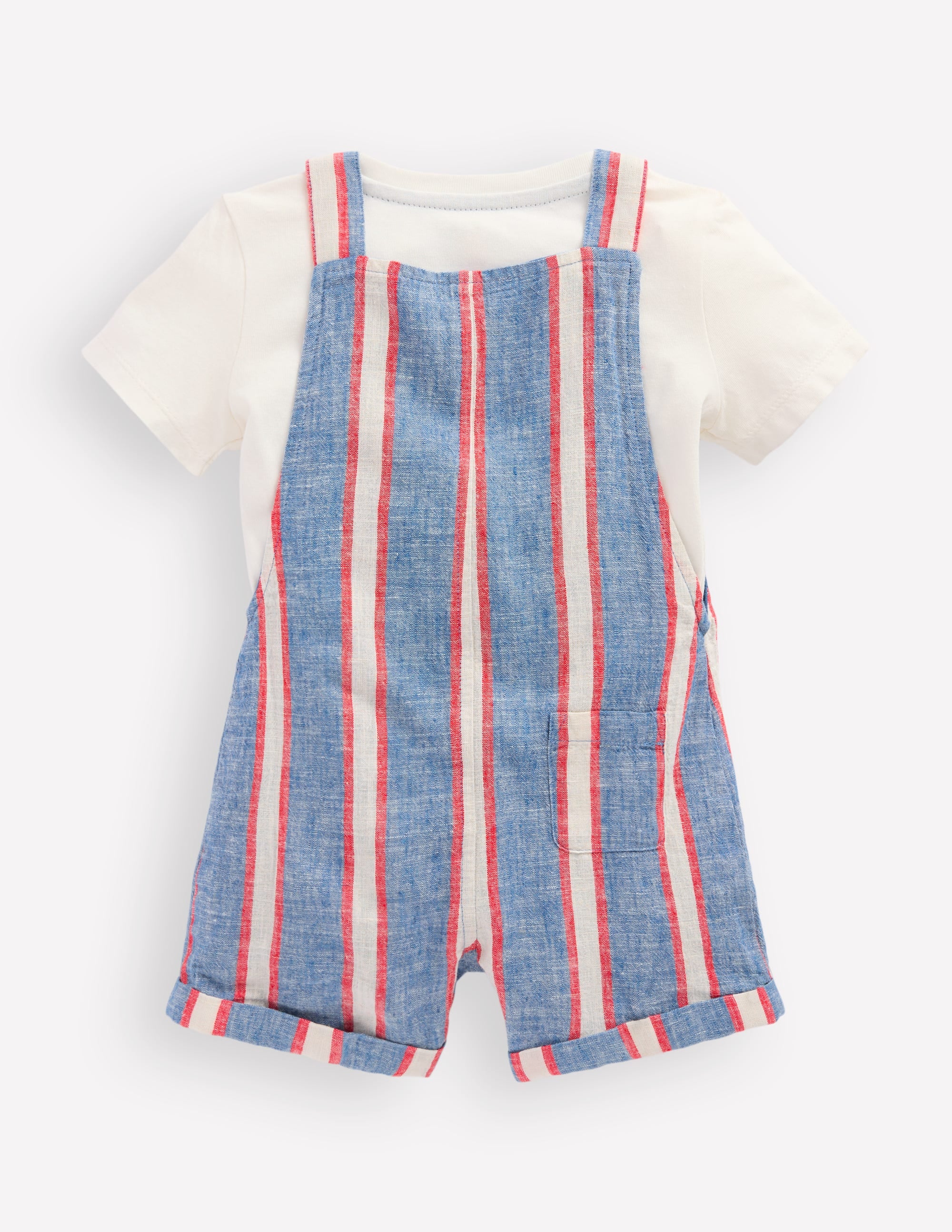 Short Woven Overalls Set-Blue and Red Stripe - Image 2