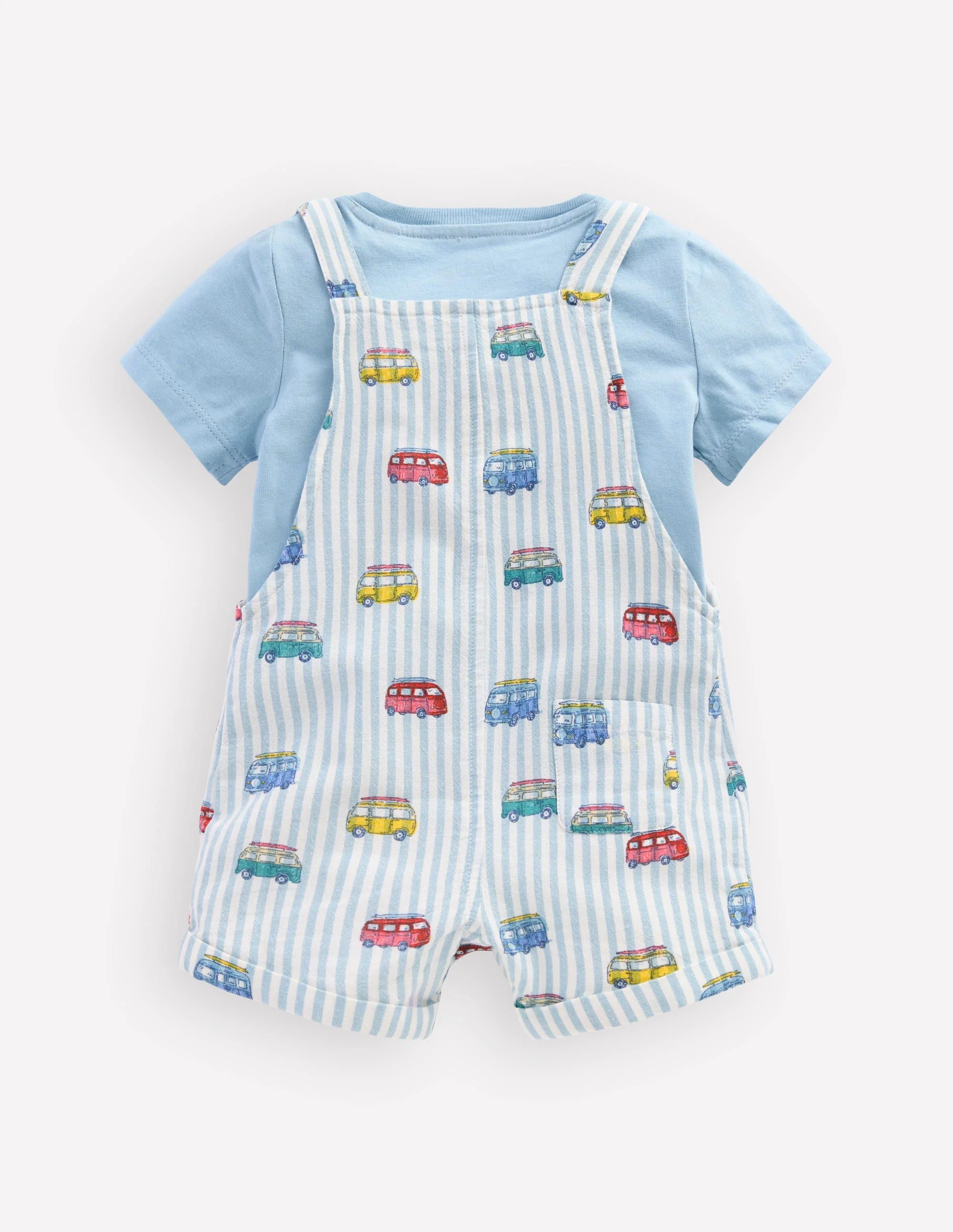 Short Woven Overalls Set-Silver Lake Blue Camper Vans - Image 2