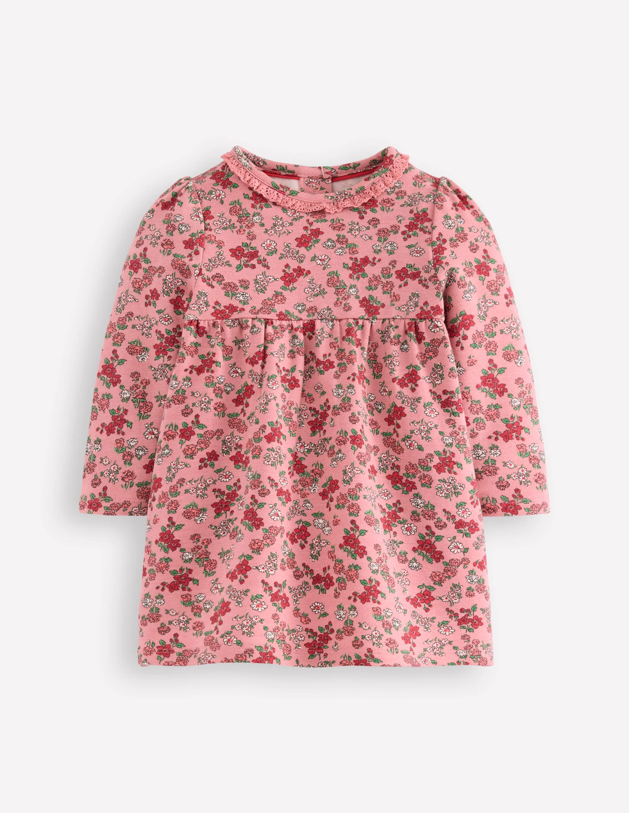 Sweatshirt Dress-Strawberry Pink Flower Meadow
