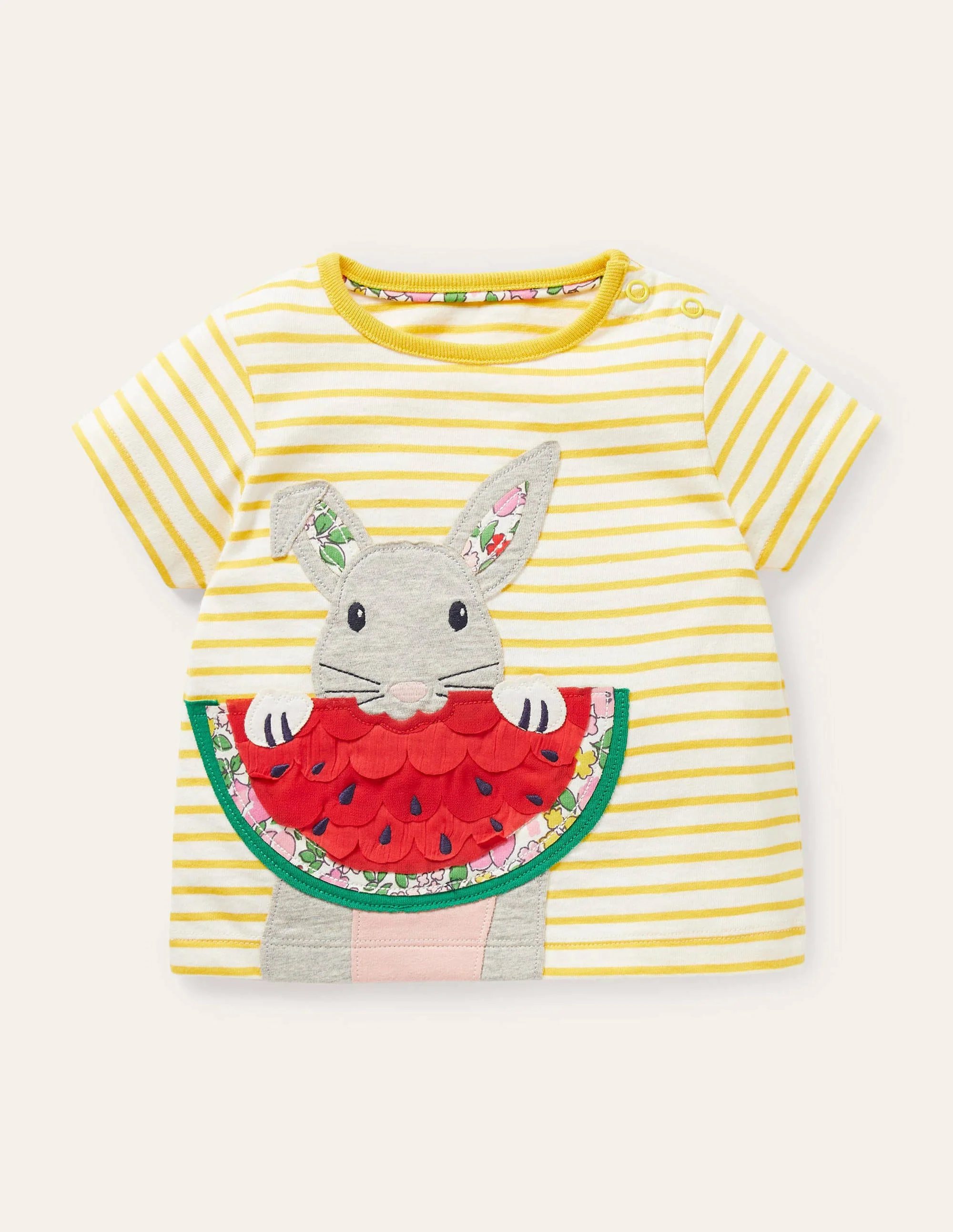Vacation Appliqué T-shirt-Ivory/Sweetcorn Yellow Bunny