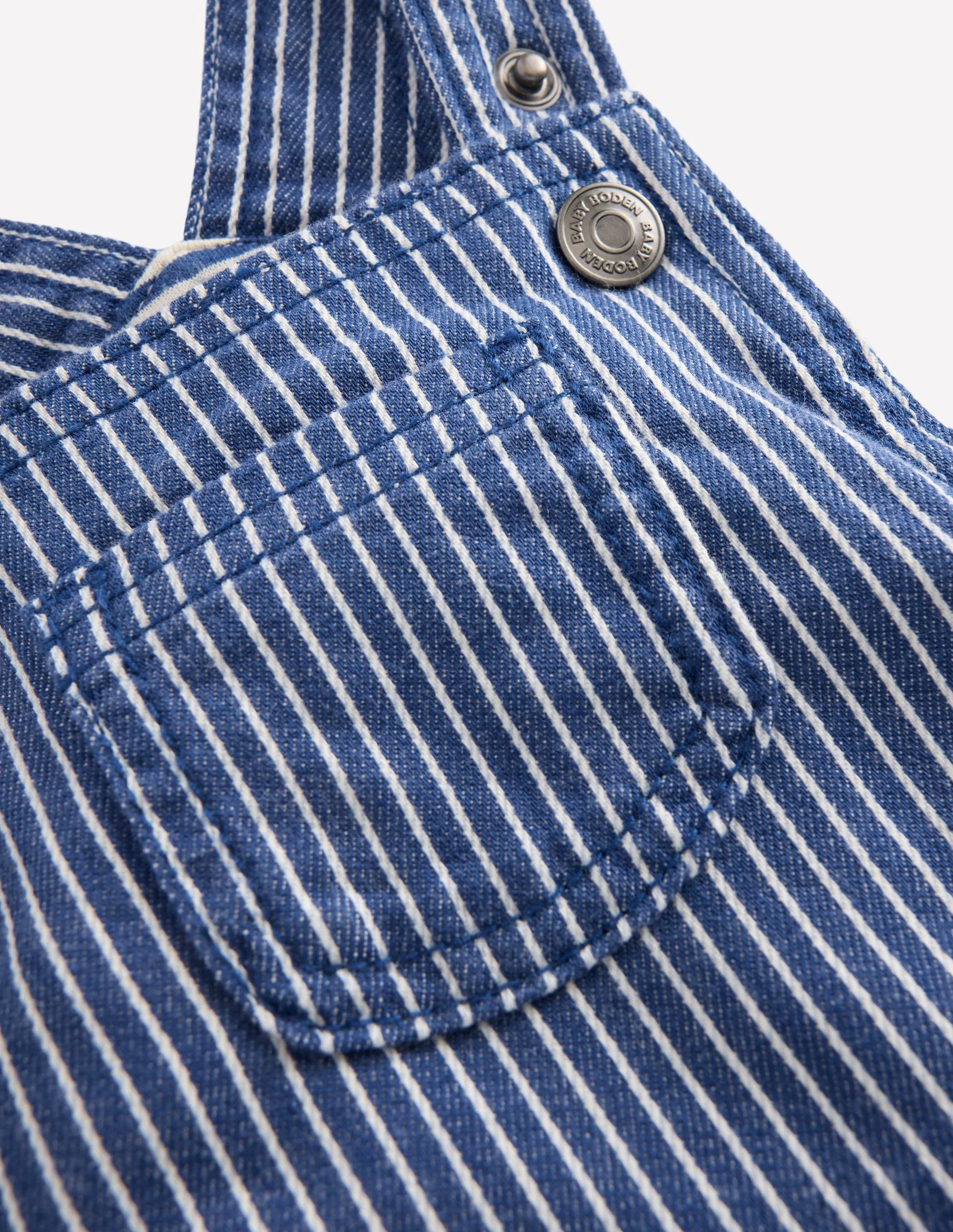 Woven Dungarees-Navy Ticking Stripe - Image 4