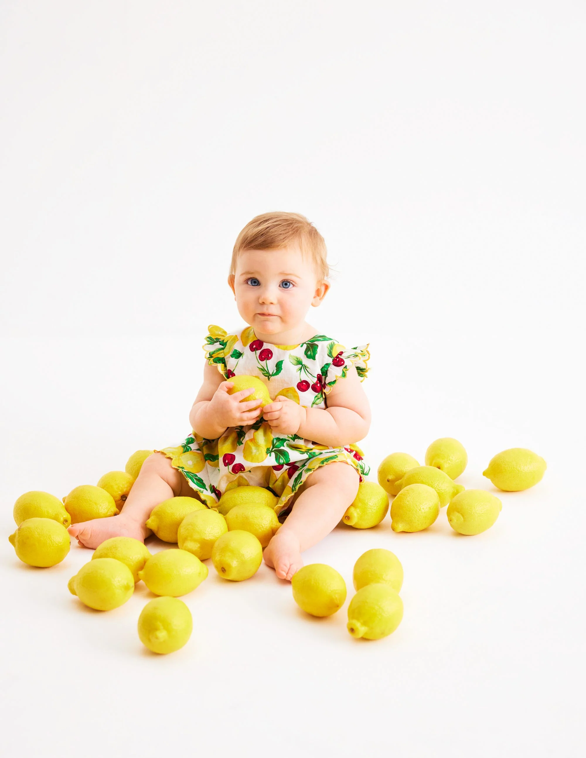 Woven Frill Dress-Soft Ivory Lemons and Cherries - Image 4