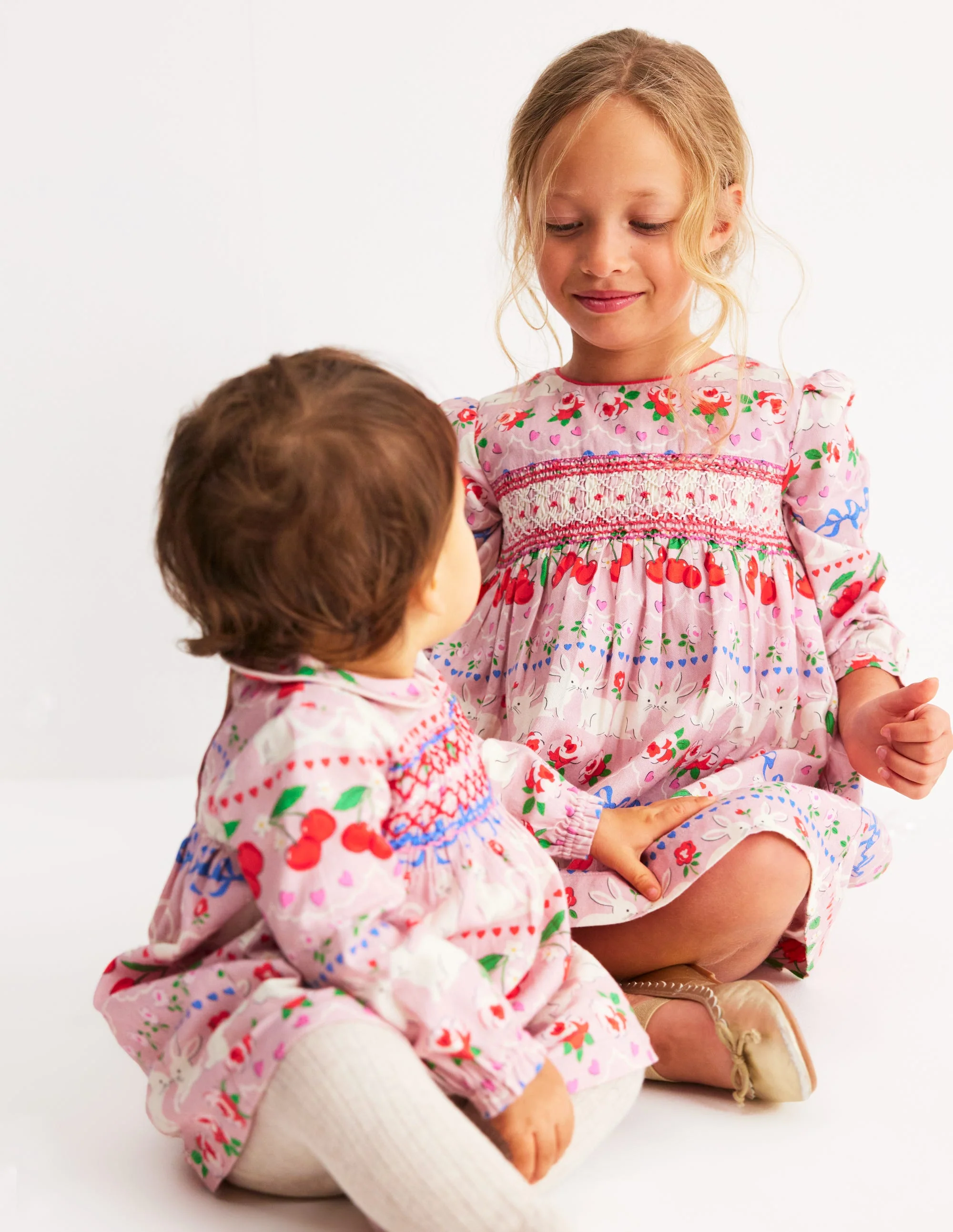 Woven Party Dress-Pink Valentines Bunnies - Image 4