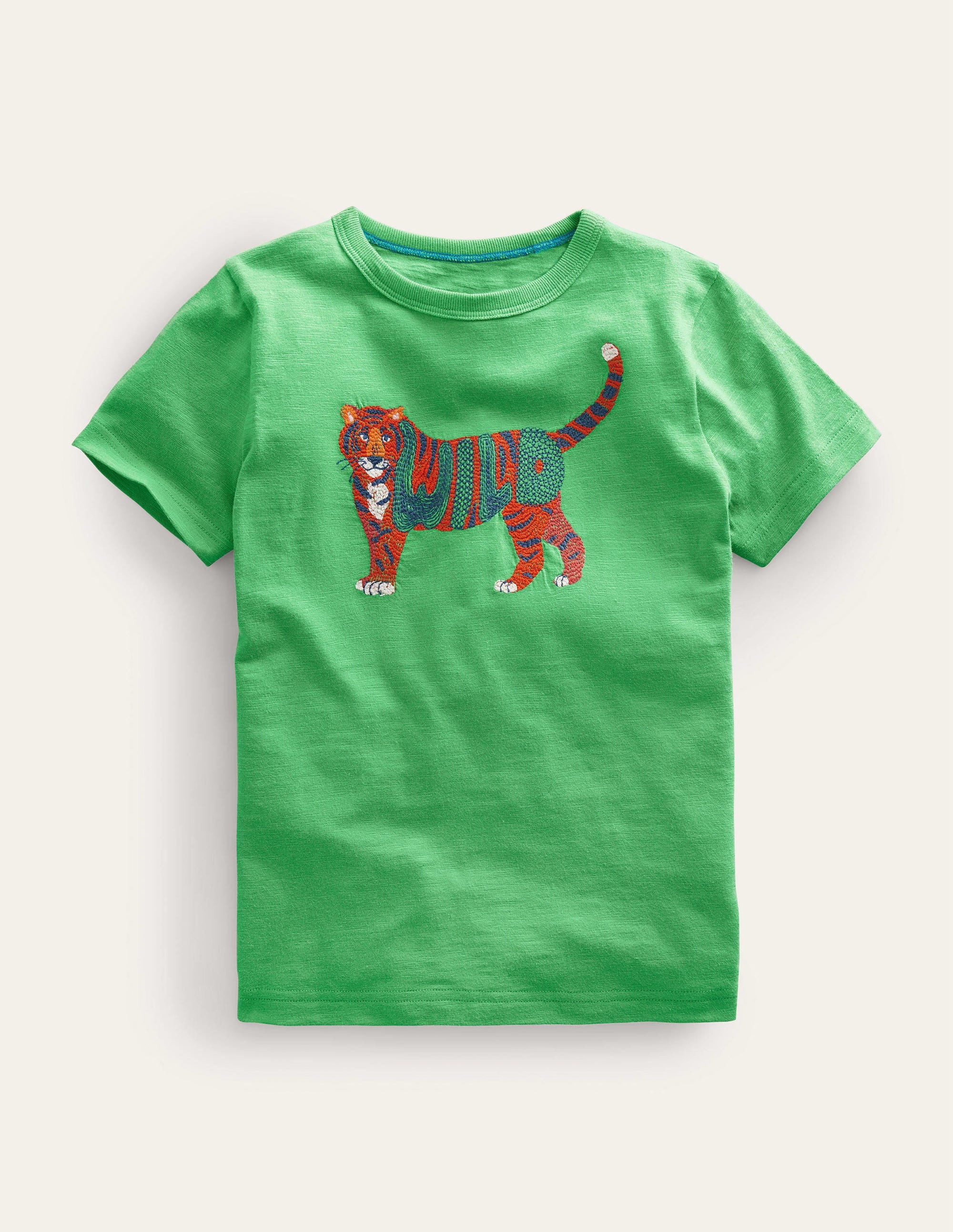 Animal Printed Cotton T-Shirt-Aloe Green Tiger