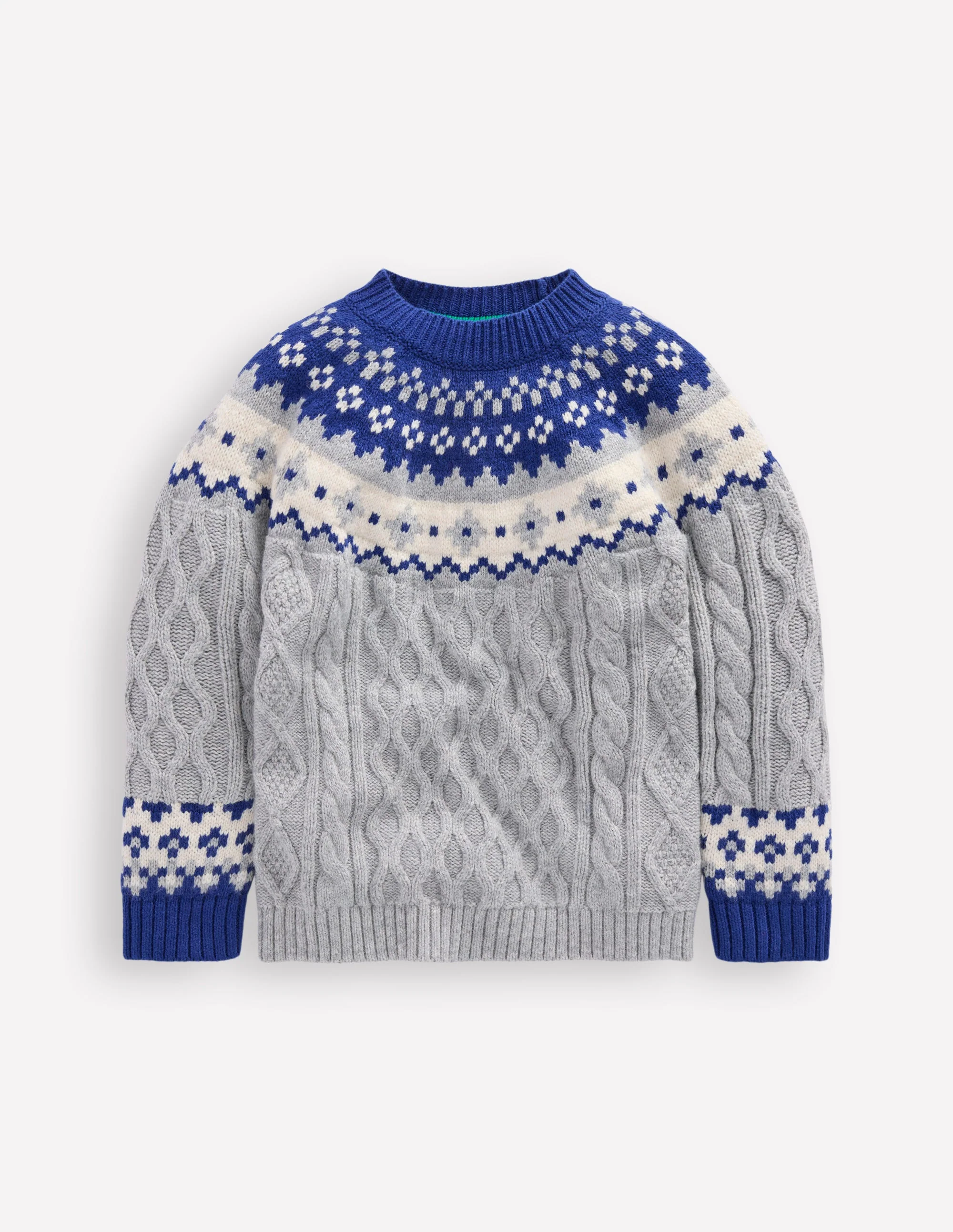 Cable Fair Isle Sweater-Grey Marl - Image 4