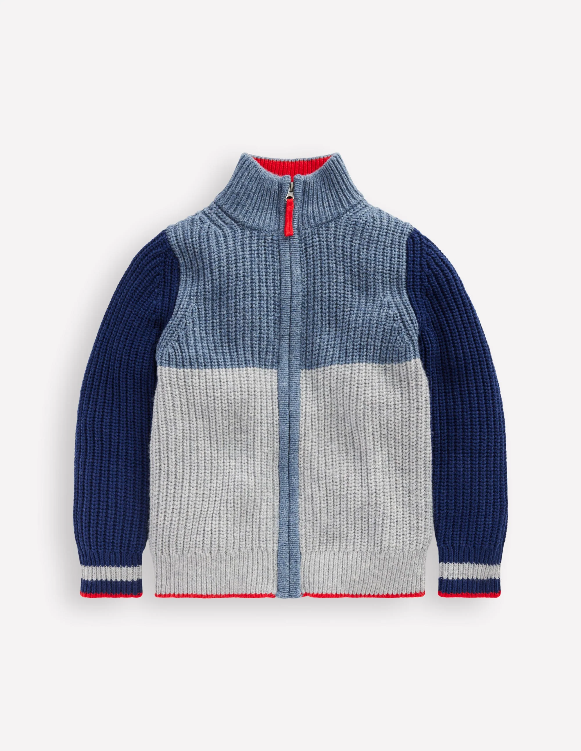 Chunky Zip-Through Jumper-Grey Marl Colour Block