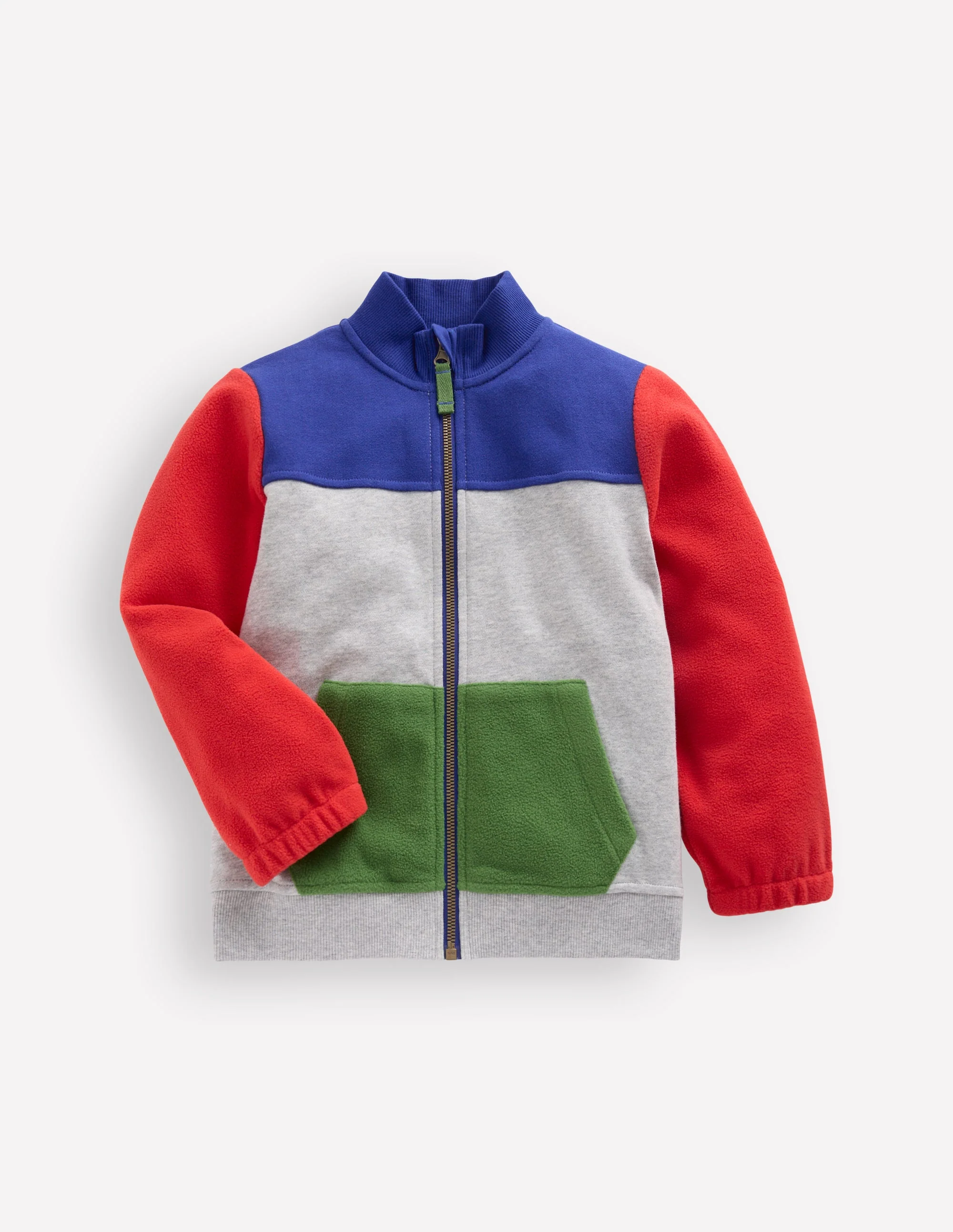 Cosy Zip Through Sweatshirt-Grey Marl Colourblock